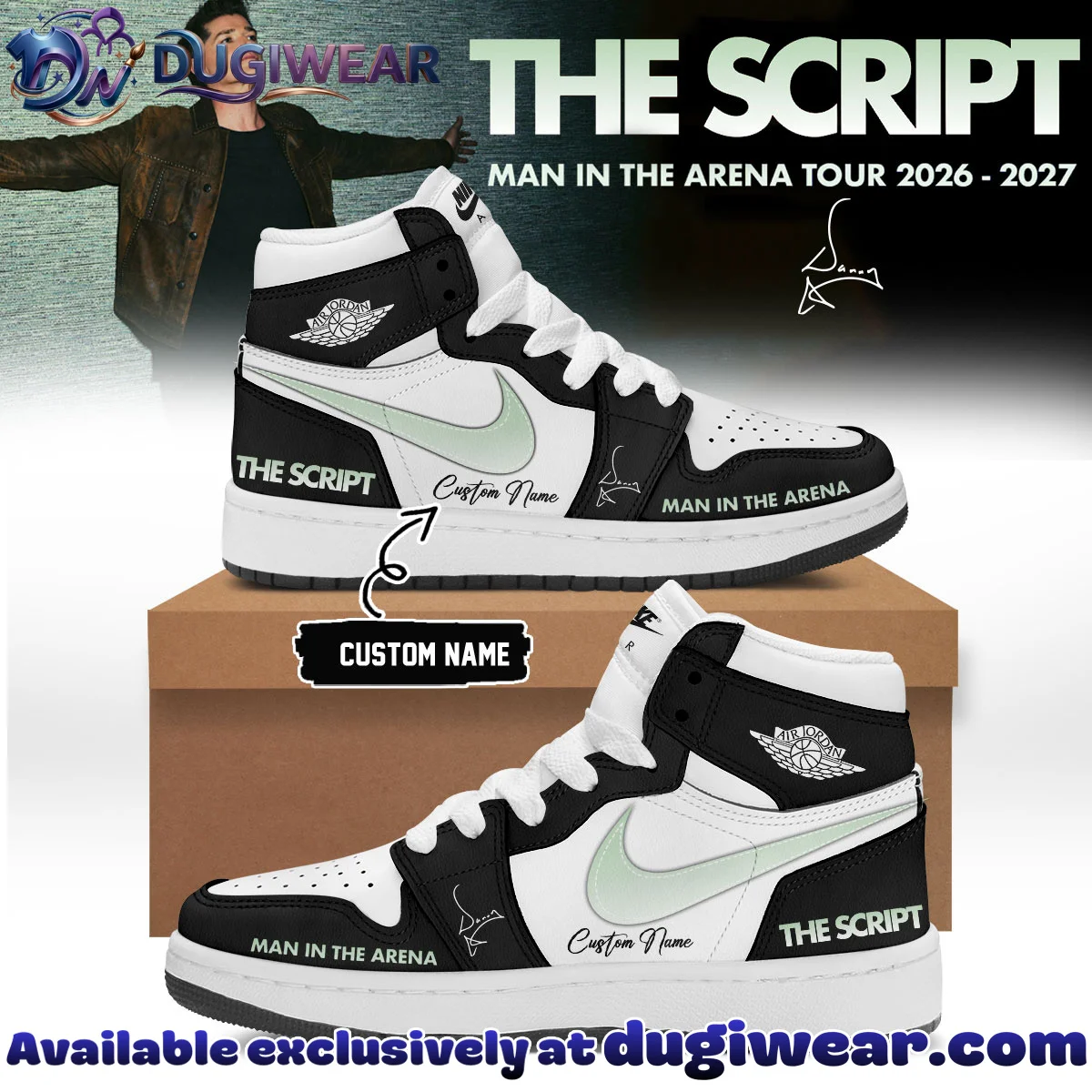 The Script Man In The Arena Tour Custom Air Force 1 & Jordan 1 Shoes (Design 4)