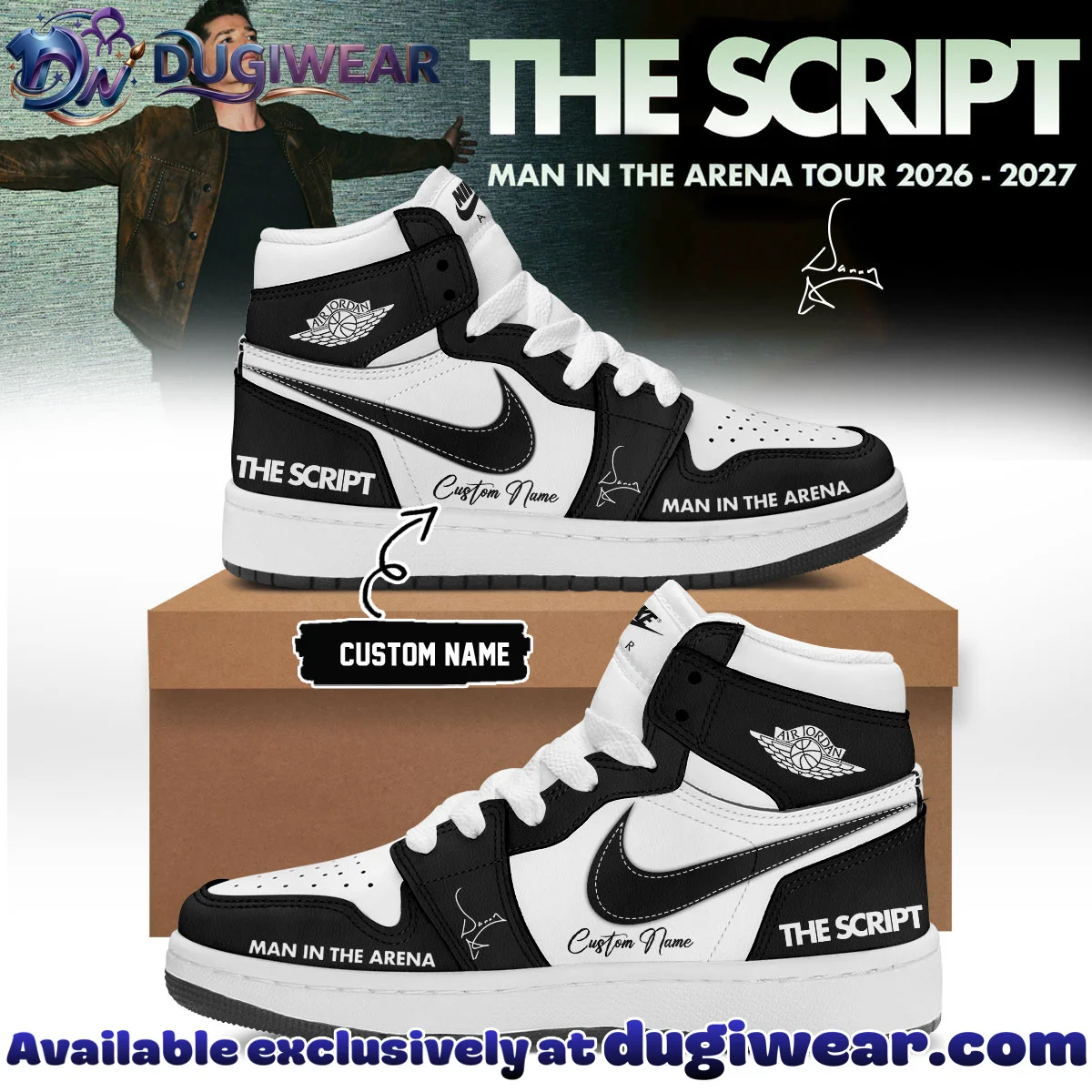 The Script Man In The Arena Tour Custom Air Force 1 & Jordan 1 Shoes (Style 11)