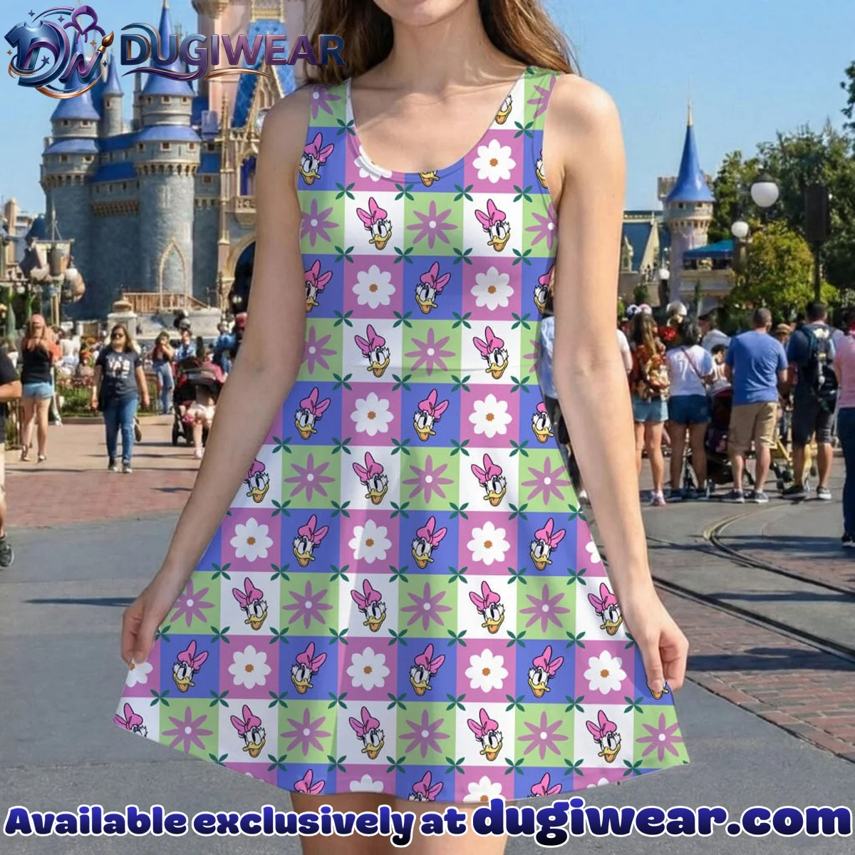 Daisy Duck Gingham Mommy & Me Skater Dress, Mama Mini Floral Matching Outfit Daisy Duck Gingham Mommy & Me Skater Dress, Mama Mini Floral Matching Outfit