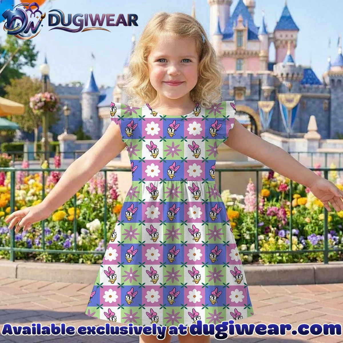 Daisy Duck Gingham Mommy & Me Skater Dress, Mama Mini Floral Matching Outfit Daisy Duck Gingham Mommy & Me Skater Dress, Mama Mini Floral Matching Outfit