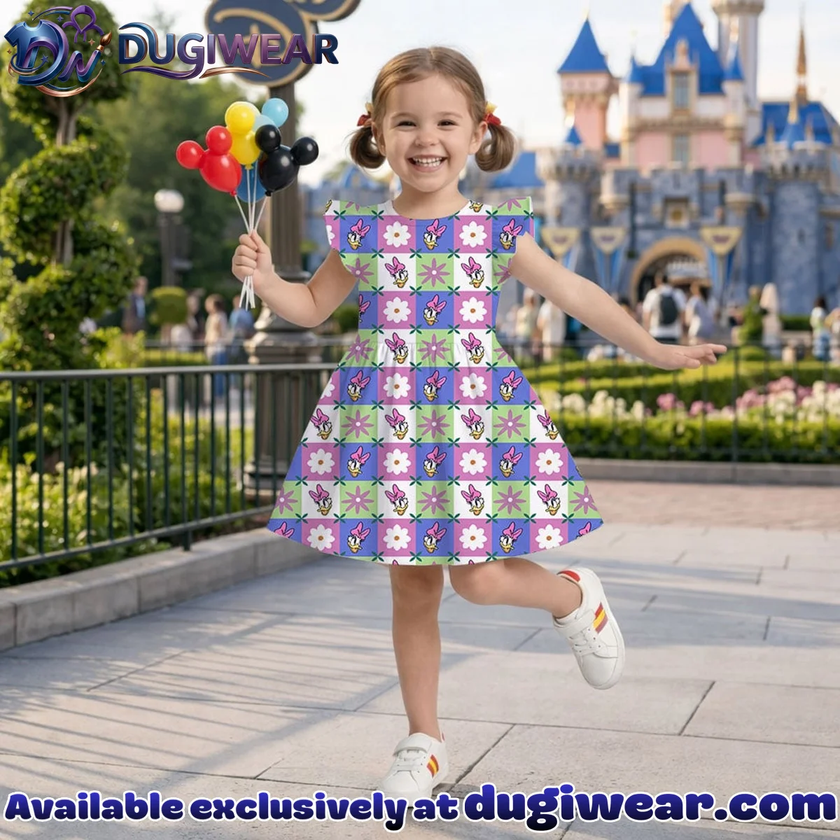 Daisy Duck Gingham Mommy & Me Skater Dress, Mama Mini Floral Matching Outfit Daisy Duck Gingham Mommy & Me Skater Dress, Mama Mini Floral Matching Outfit