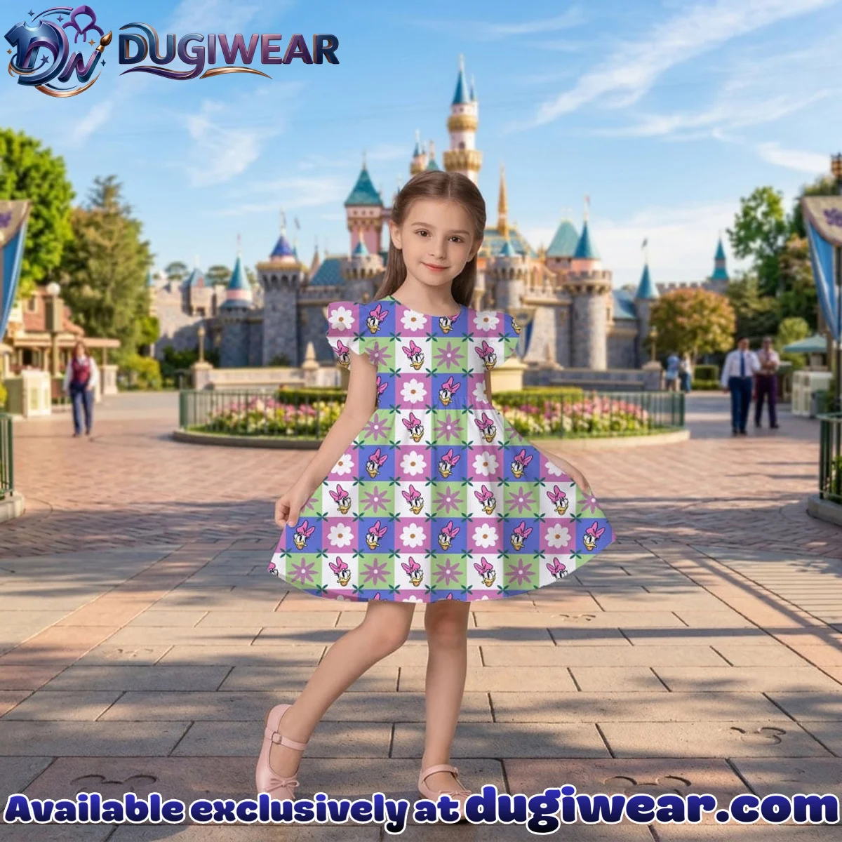 Daisy Duck Gingham Mommy & Me Skater Dress, Mama Mini Floral Matching Outfit Daisy Duck Gingham Mommy & Me Skater Dress, Mama Mini Floral Matching Outfit