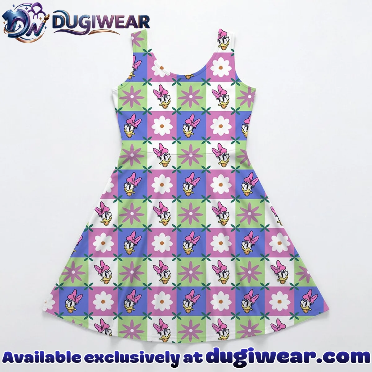 Daisy Duck Gingham Mommy & Me Skater Dress, Mama Mini Floral Matching Outfit Daisy Duck Gingham Mommy & Me Skater Dress, Mama Mini Floral Matching Outfit