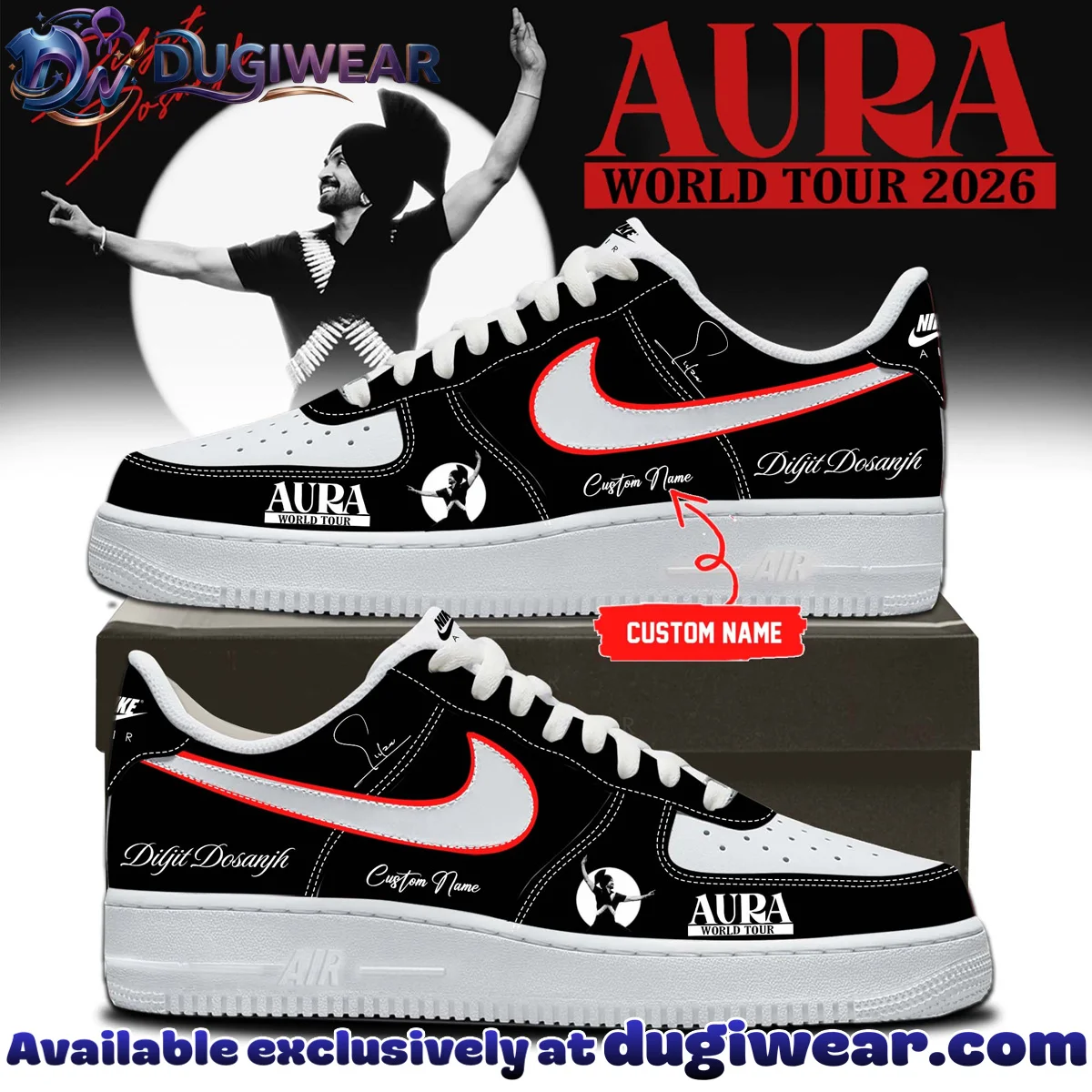 Diljit Dosanjh AURA World Tour Signature Custom Air Force 1 & Jordan 1 Shoes [Batch 9]
