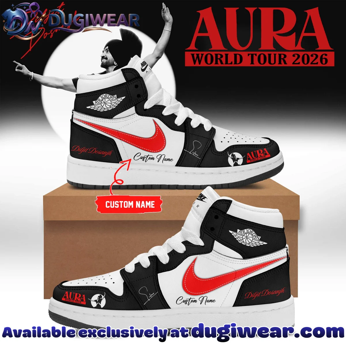 Diljit Dosanjh AURA World Tour Signature Custom Air Force 1 & Jordan 1 Shoes (Release 2)