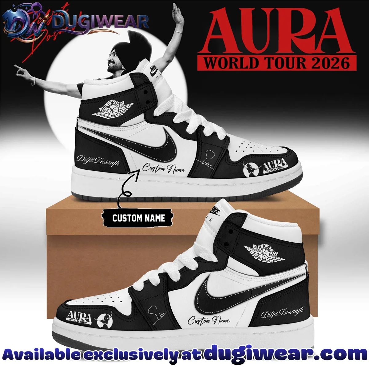 Diljit Dosanjh AURA World Tour Signature Custom Air Force 1 & Jordan 1 Shoes (Release 7)