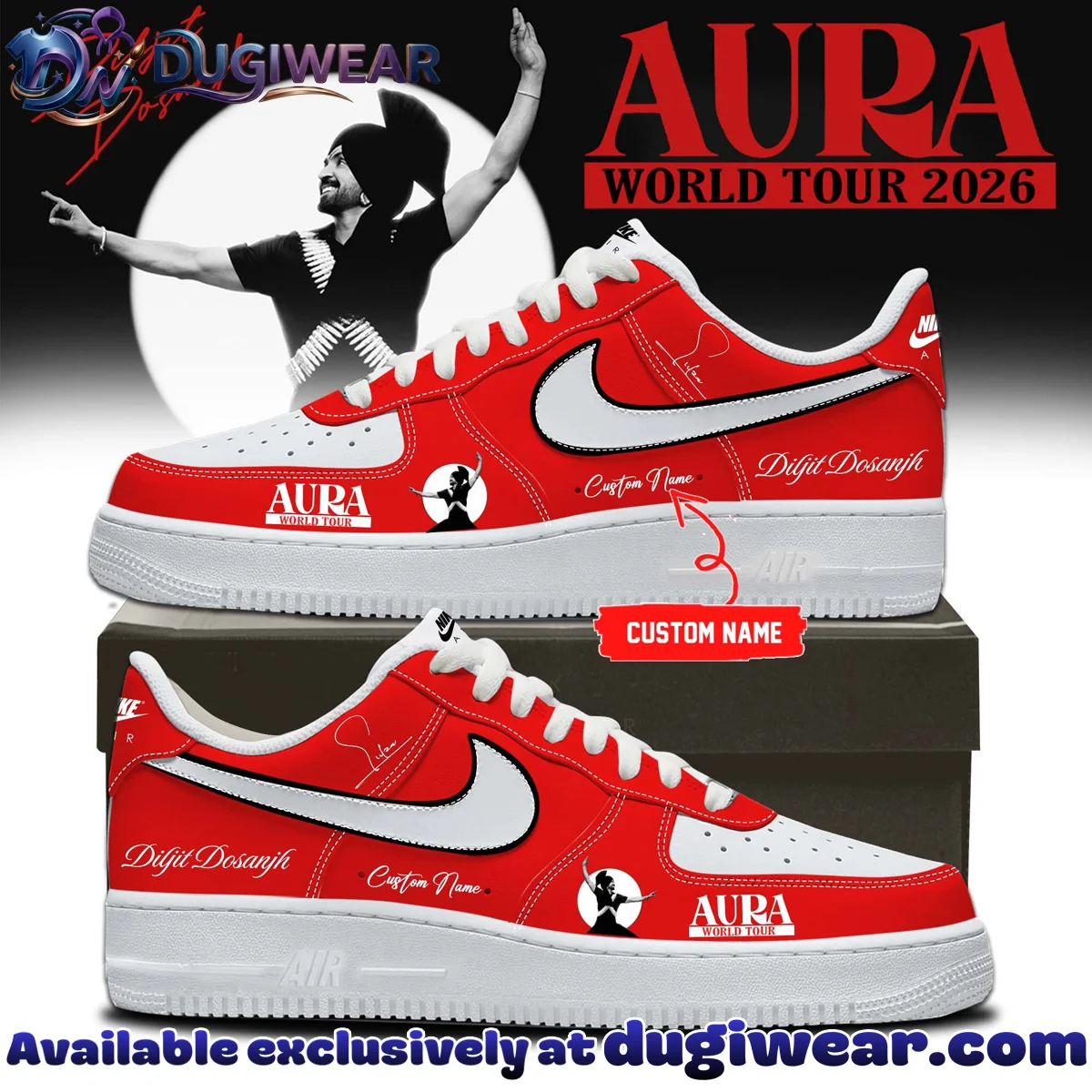 Diljit Dosanjh AURA World Tour Signature Custom Air Force 1 & Jordan 1 Shoes - Variant 3