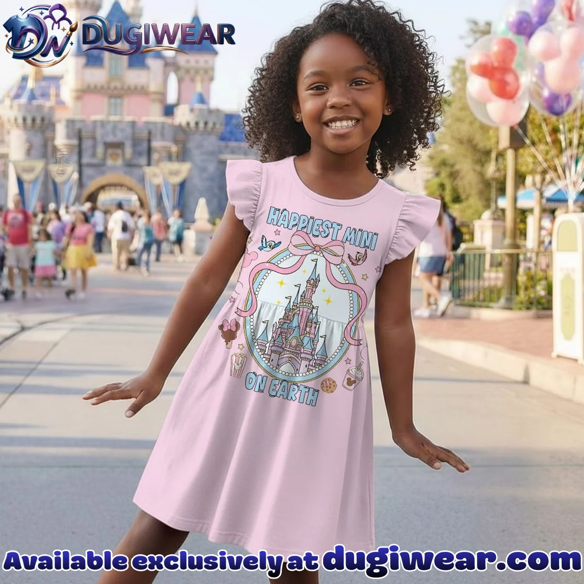 Disney Castle Happiest Mama On Earth Pattern Mommy & Me Skater Dress, Mama Mini Family Matching Outfit Disney Castle Happiest Mama On Earth Pattern Mommy & Me Skater Dress, Mama Mini Family Matching Outfit
