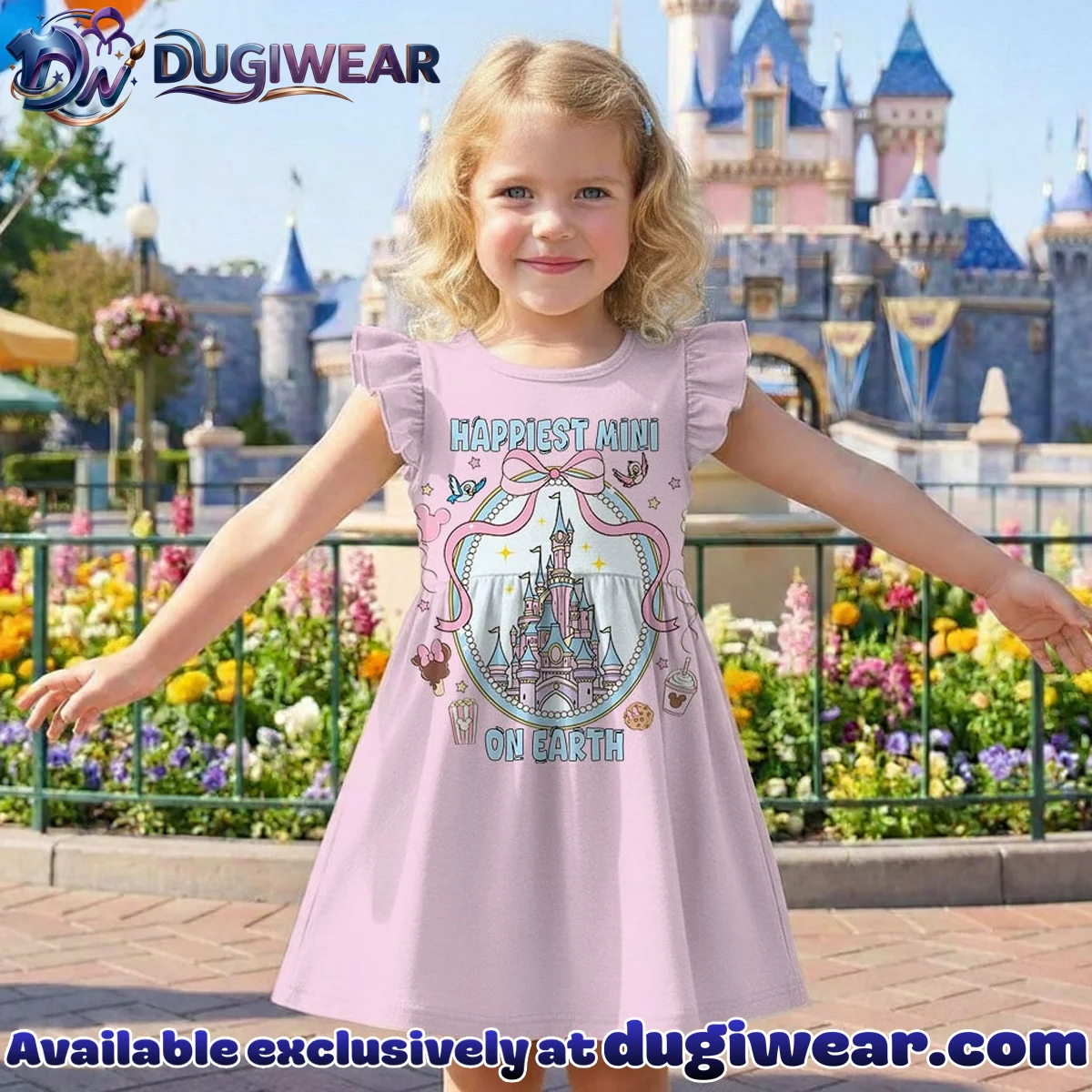 Disney Castle Happiest Mama On Earth Pattern Mommy & Me Skater Dress, Mama Mini Family Matching Outfit Disney Castle Happiest Mama On Earth Pattern Mommy & Me Skater Dress, Mama Mini Family Matching Outfit