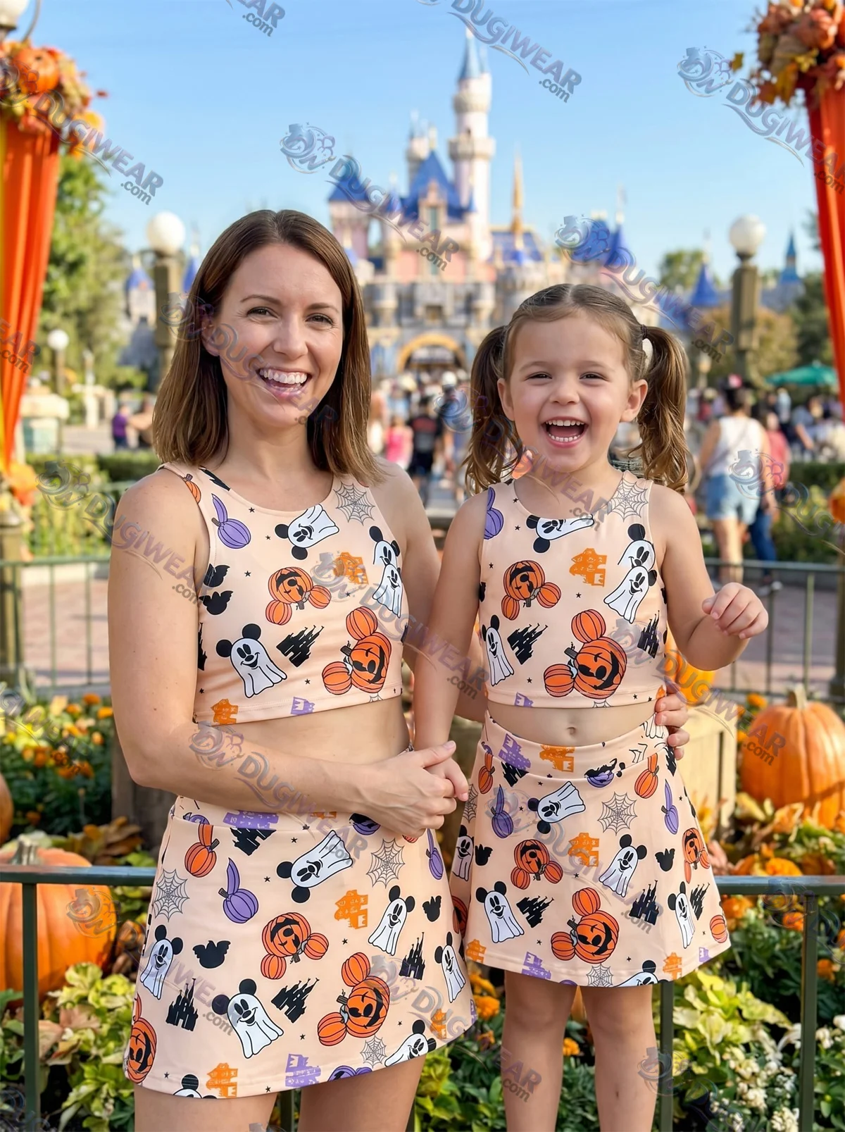 Disney Halloween Dress Set, Cartoon Skirt Set, Mom And Me Matching Dress Set, Theme Park Vacation Outfit, Cute Family Trip Outfit Disney Halloween Dress Set, Cartoon Skirt Set, Mom And Me Matching Dress Set, Theme Park Vacation Outfit, Cute Family Trip Outfit