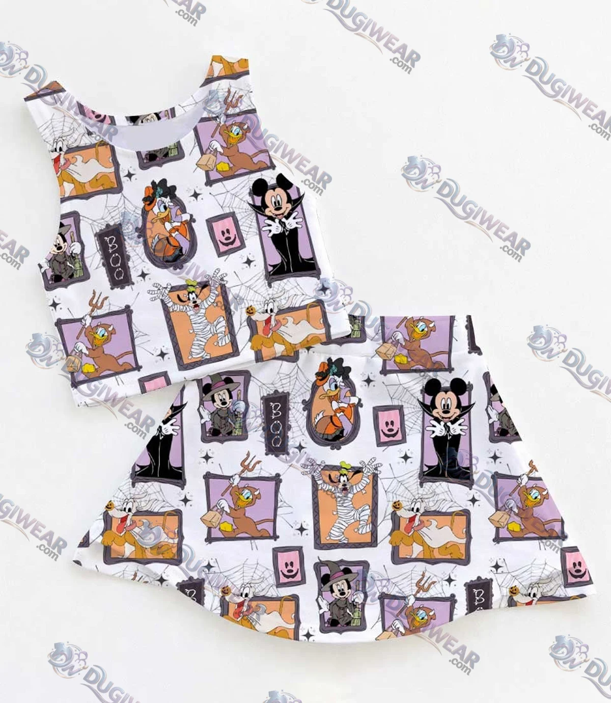 Disney Halloween Mickey Mouse Family Matching Dress Set, Mickey Donald Goofy Checkerboard Two Piece Dress Set, Spooky Cute Mom and Me Outfit Costume