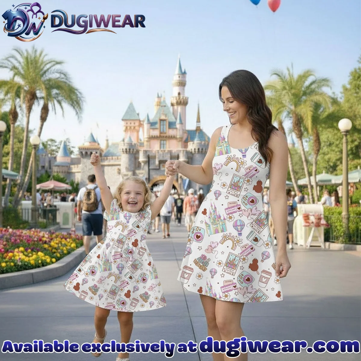 Disney Magic World Mommy & Me Skater Dress, Mama Mini Family Matching Outfit Disney Magic World Mommy & Me Skater Dress, Mama Mini Family Matching Outfit