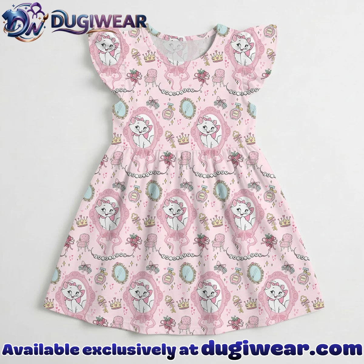 Disney Marie Pink Pattern Mommy & Me Skater Dress, Mama Mini Family Matching Outfit Disney Marie Pink Pattern Mommy & Me Skater Dress, Mama Mini Family Matching Outfit