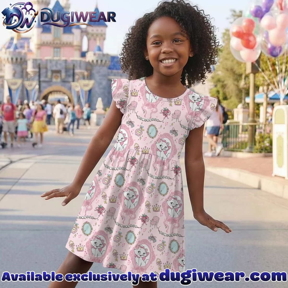 Disney Marie Pink Pattern Mommy & Me Skater Dress, Mama Mini Family Matching Outfit Disney Marie Pink Pattern Mommy & Me Skater Dress, Mama Mini Family Matching Outfit