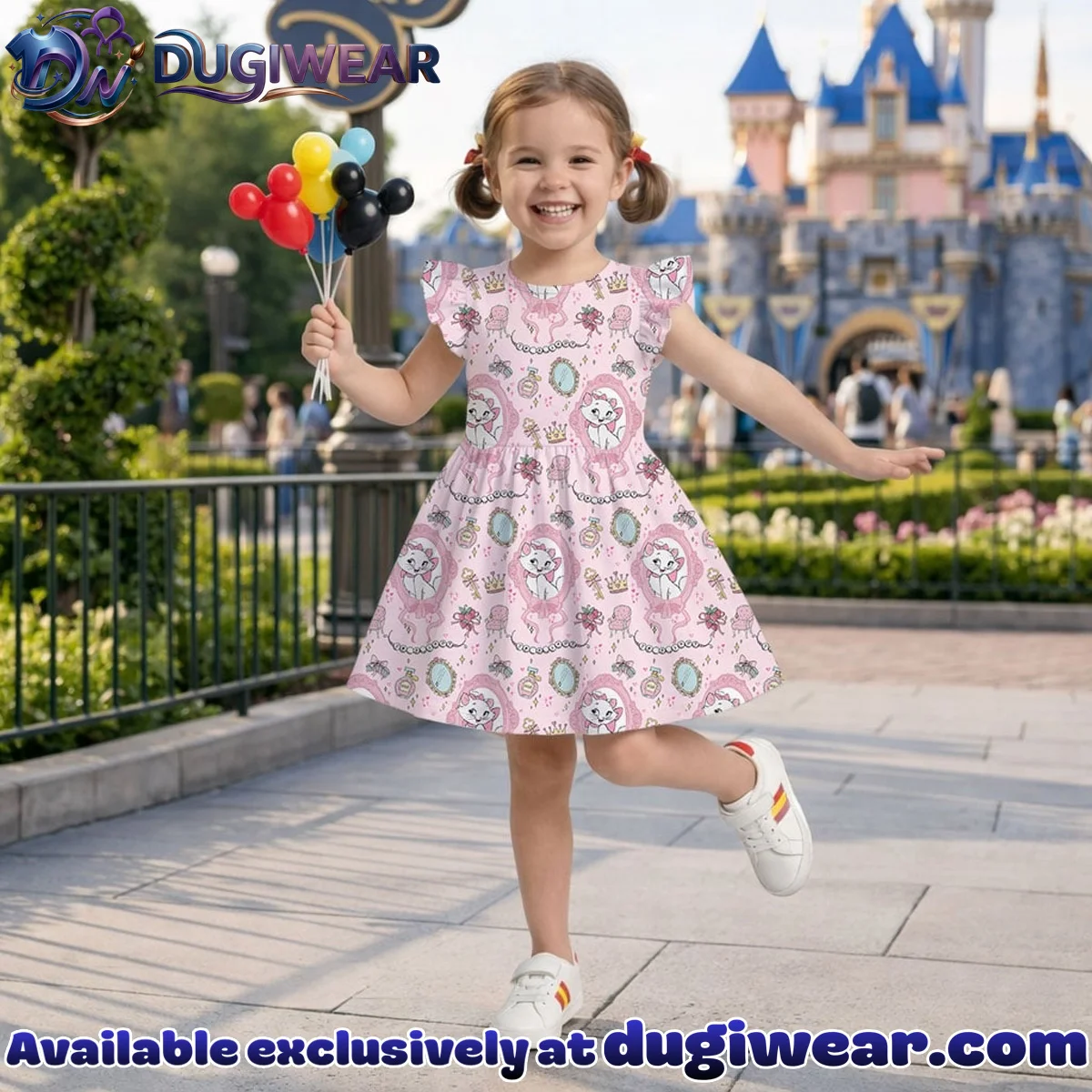 Disney Marie Pink Pattern Mommy & Me Skater Dress, Mama Mini Family Matching Outfit Disney Marie Pink Pattern Mommy & Me Skater Dress, Mama Mini Family Matching Outfit