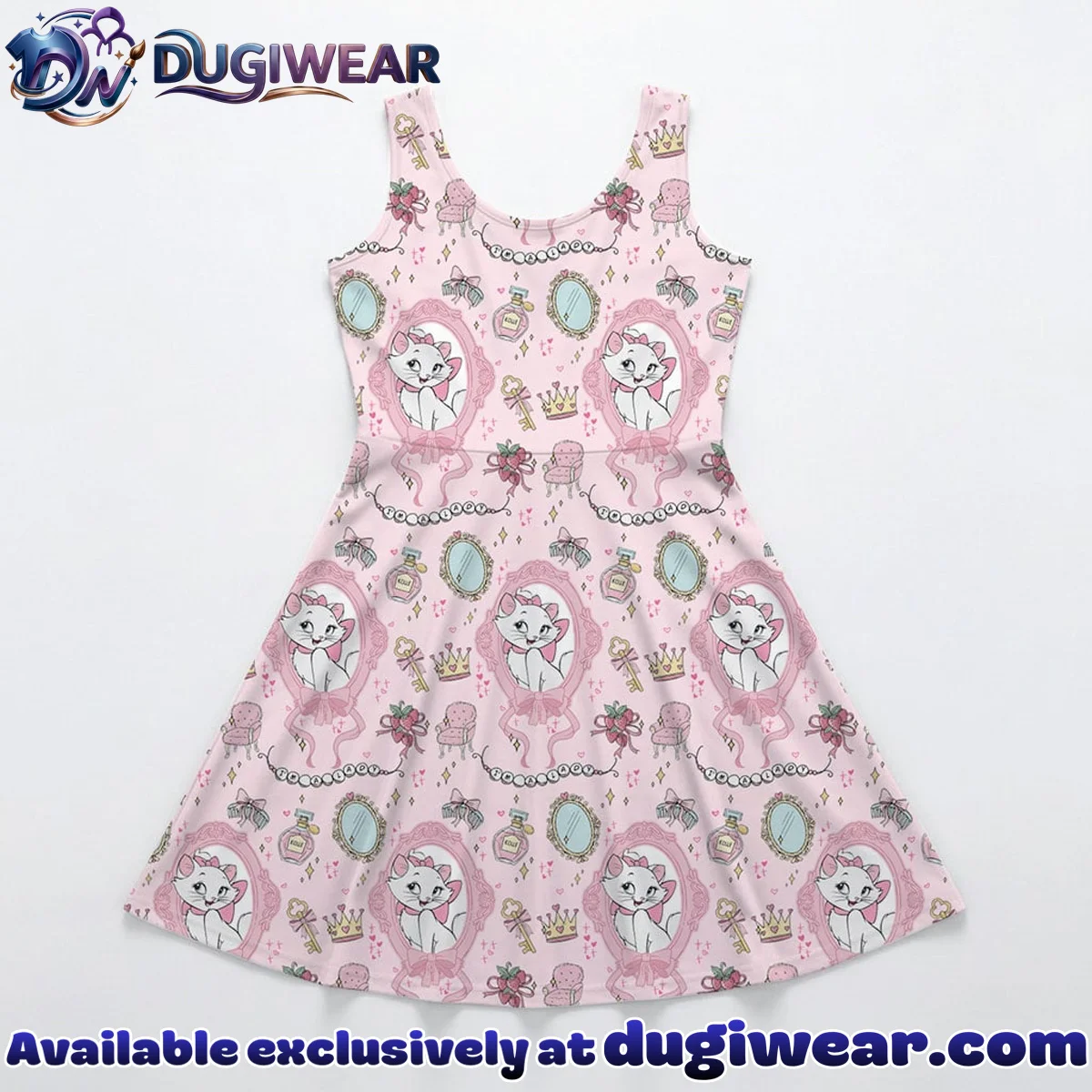 Disney Marie Pink Pattern Mommy & Me Skater Dress, Mama Mini Family Matching Outfit Disney Marie Pink Pattern Mommy & Me Skater Dress, Mama Mini Family Matching Outfit