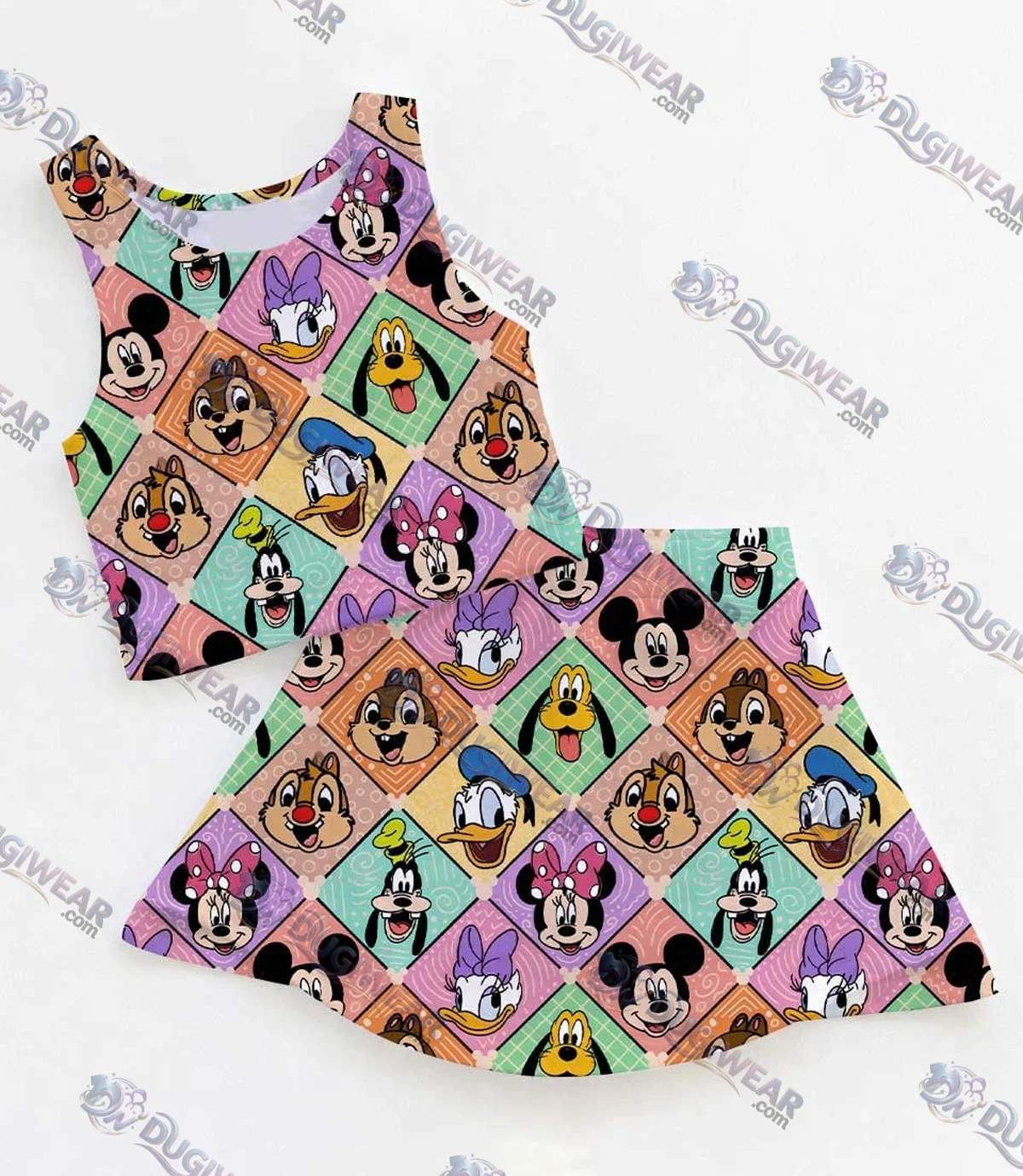 Disney Mickey And Friends Colorful Collage Dress Set, Magical Kingdom Vacation Outfit