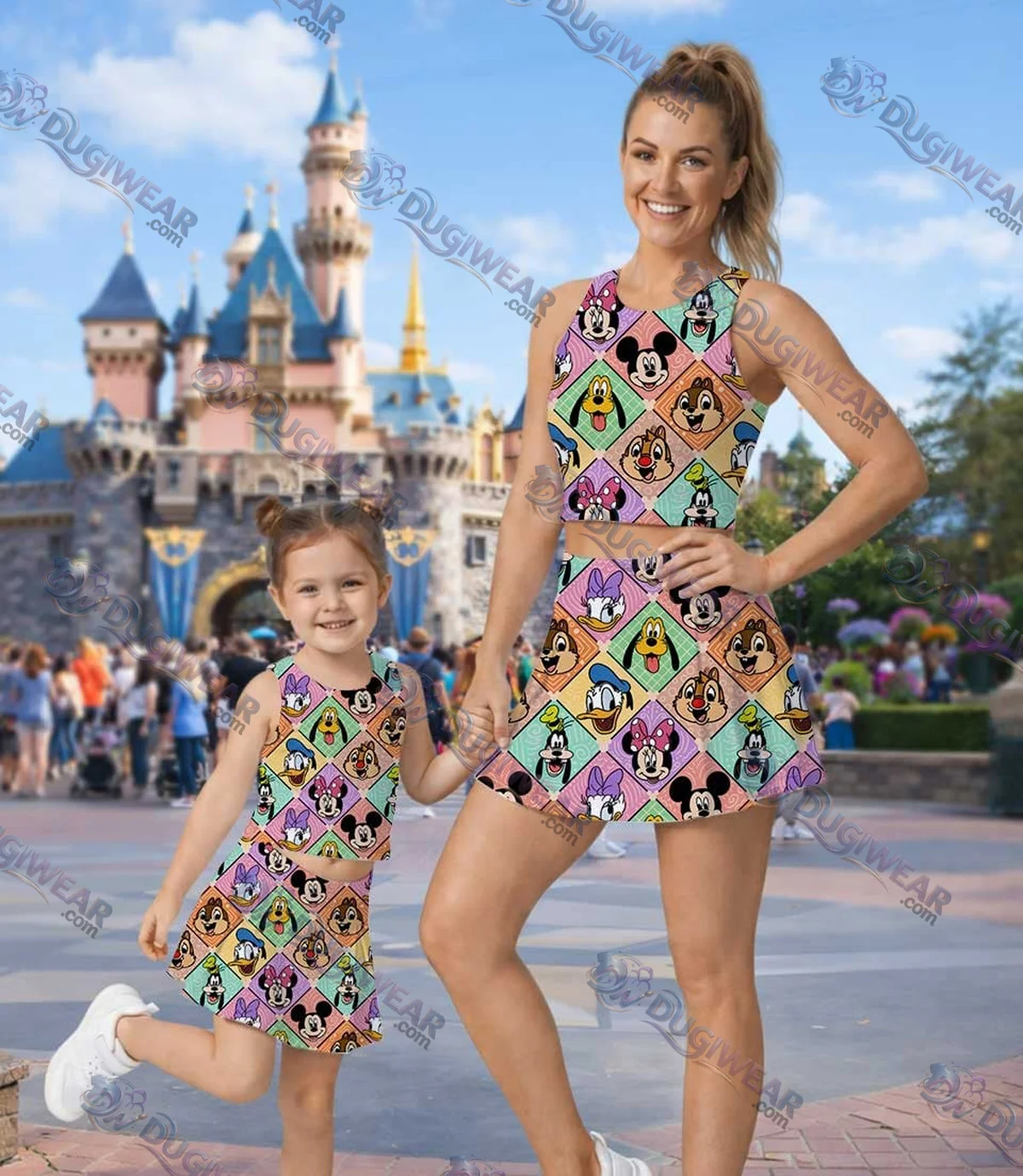 Disney Mickey And Friends Colorful Collage Dress Set, Magical Kingdom Vacation Outfit Disney Mickey And Friends Colorful Collage Dress Set, Magical Kingdom Vacation Outfit