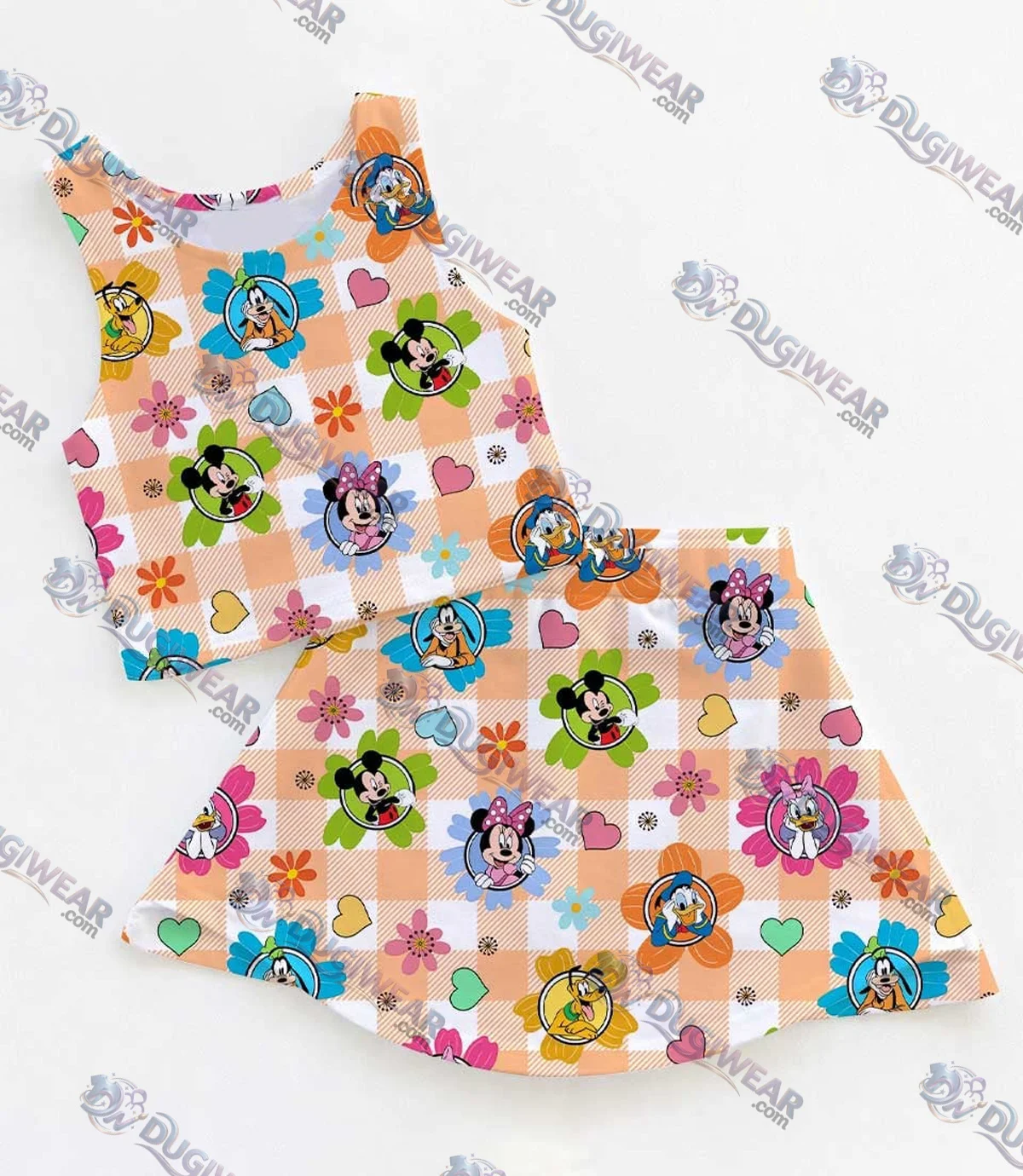 Disney Mickey and Friends Dress Set, Orange Gingham Vacation Outfit