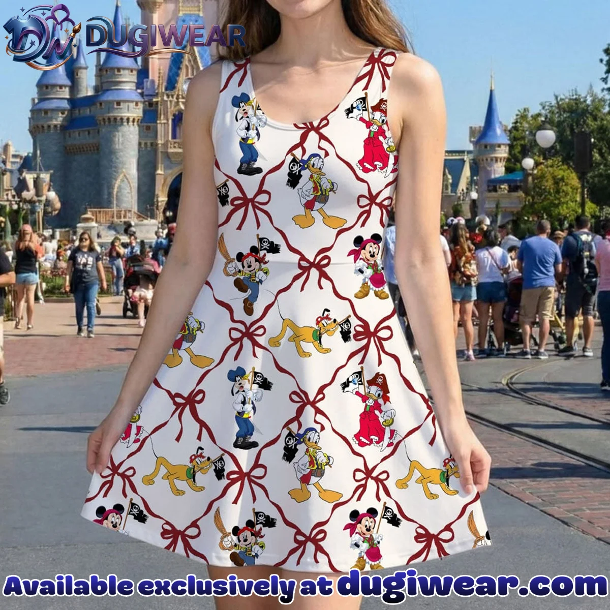 Disney Mickey and Friends Pirate Bow Pattern Mommy & Me Skater Dress, Mama Mini Family Matching Outfit Disney Mickey and Friends Pirate Bow Pattern Mommy & Me Skater Dress, Mama Mini Family Matching Outfit