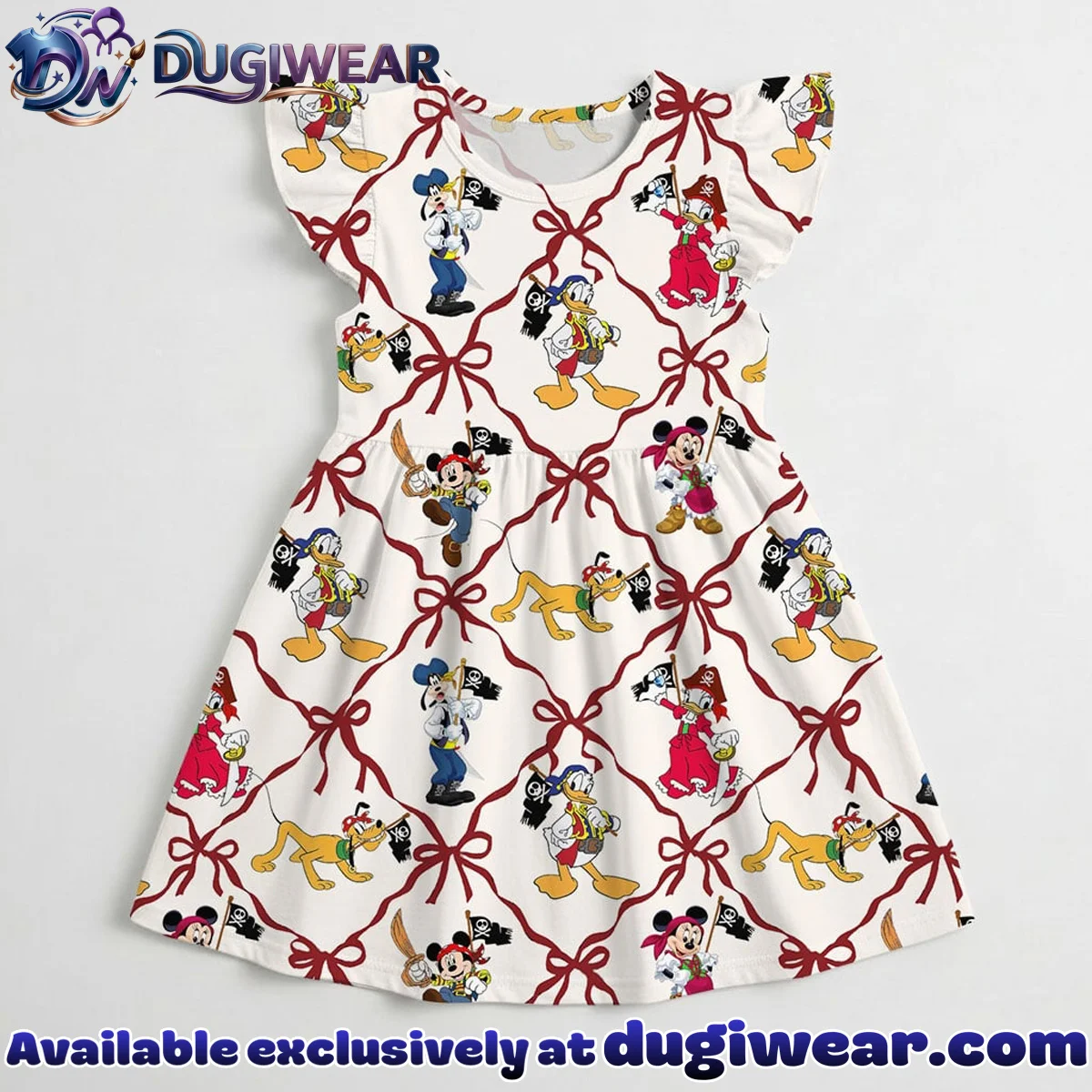 Disney Mickey and Friends Pirate Bow Pattern Mommy & Me Skater Dress, Mama Mini Family Matching Outfit Disney Mickey and Friends Pirate Bow Pattern Mommy & Me Skater Dress, Mama Mini Family Matching Outfit
