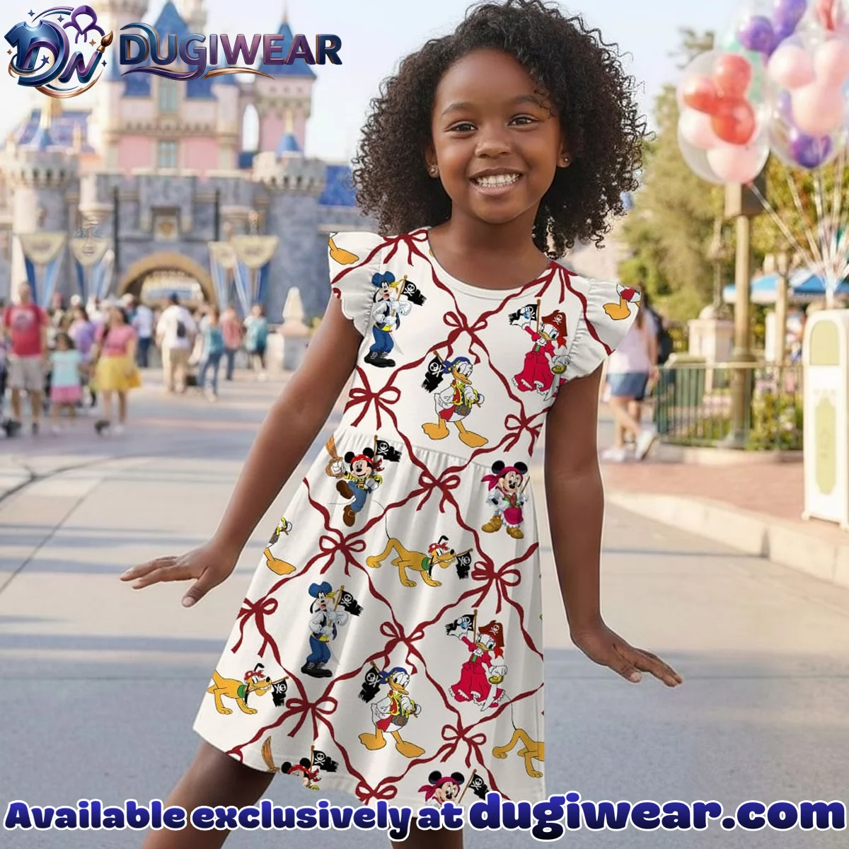 Disney Mickey and Friends Pirate Bow Pattern Mommy & Me Skater Dress, Mama Mini Family Matching Outfit Disney Mickey and Friends Pirate Bow Pattern Mommy & Me Skater Dress, Mama Mini Family Matching Outfit