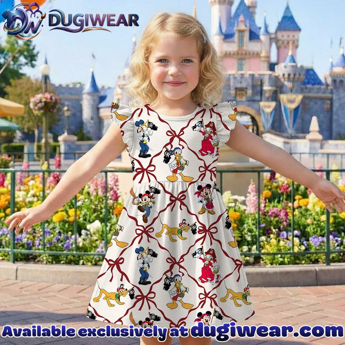 Disney Mickey and Friends Pirate Bow Pattern Mommy & Me Skater Dress, Mama Mini Family Matching Outfit Disney Mickey and Friends Pirate Bow Pattern Mommy & Me Skater Dress, Mama Mini Family Matching Outfit