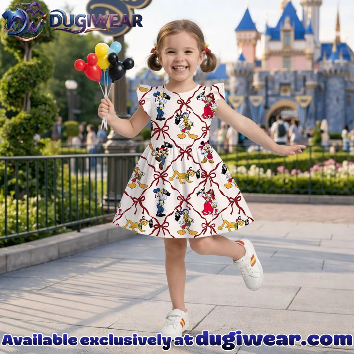 Disney Mickey and Friends Pirate Bow Pattern Mommy & Me Skater Dress, Mama Mini Family Matching Outfit Disney Mickey and Friends Pirate Bow Pattern Mommy & Me Skater Dress, Mama Mini Family Matching Outfit