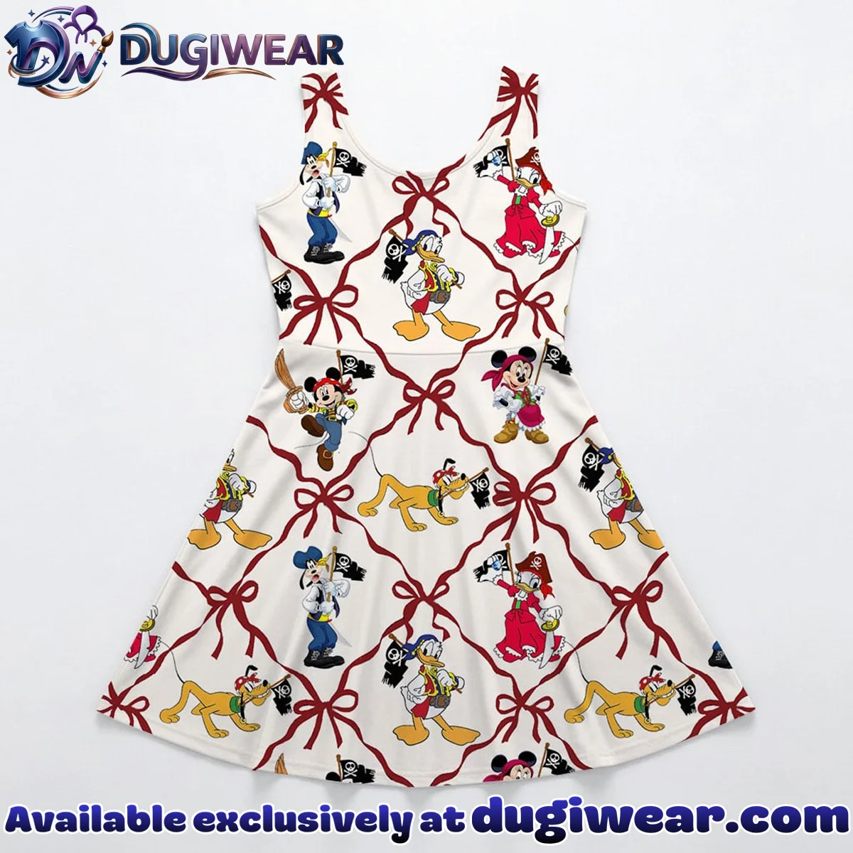 Disney Mickey and Friends Pirate Bow Pattern Mommy & Me Skater Dress, Mama Mini Family Matching Outfit Disney Mickey and Friends Pirate Bow Pattern Mommy & Me Skater Dress, Mama Mini Family Matching Outfit