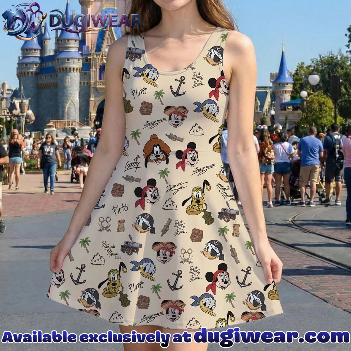 Disney Mickey and Friends Pirate Pattern Mommy & Me Skater Dress, Mama Mini Family Matching Outfit Disney Mickey and Friends Pirate Pattern Mommy & Me Skater Dress, Mama Mini Family Matching Outfit