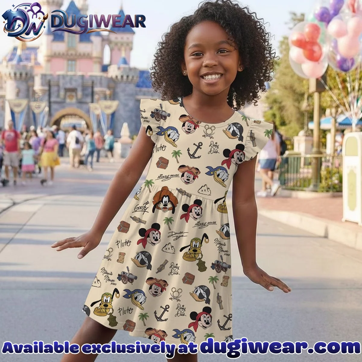 Disney Mickey and Friends Pirate Pattern Mommy & Me Skater Dress, Mama Mini Family Matching Outfit Disney Mickey and Friends Pirate Pattern Mommy & Me Skater Dress, Mama Mini Family Matching Outfit