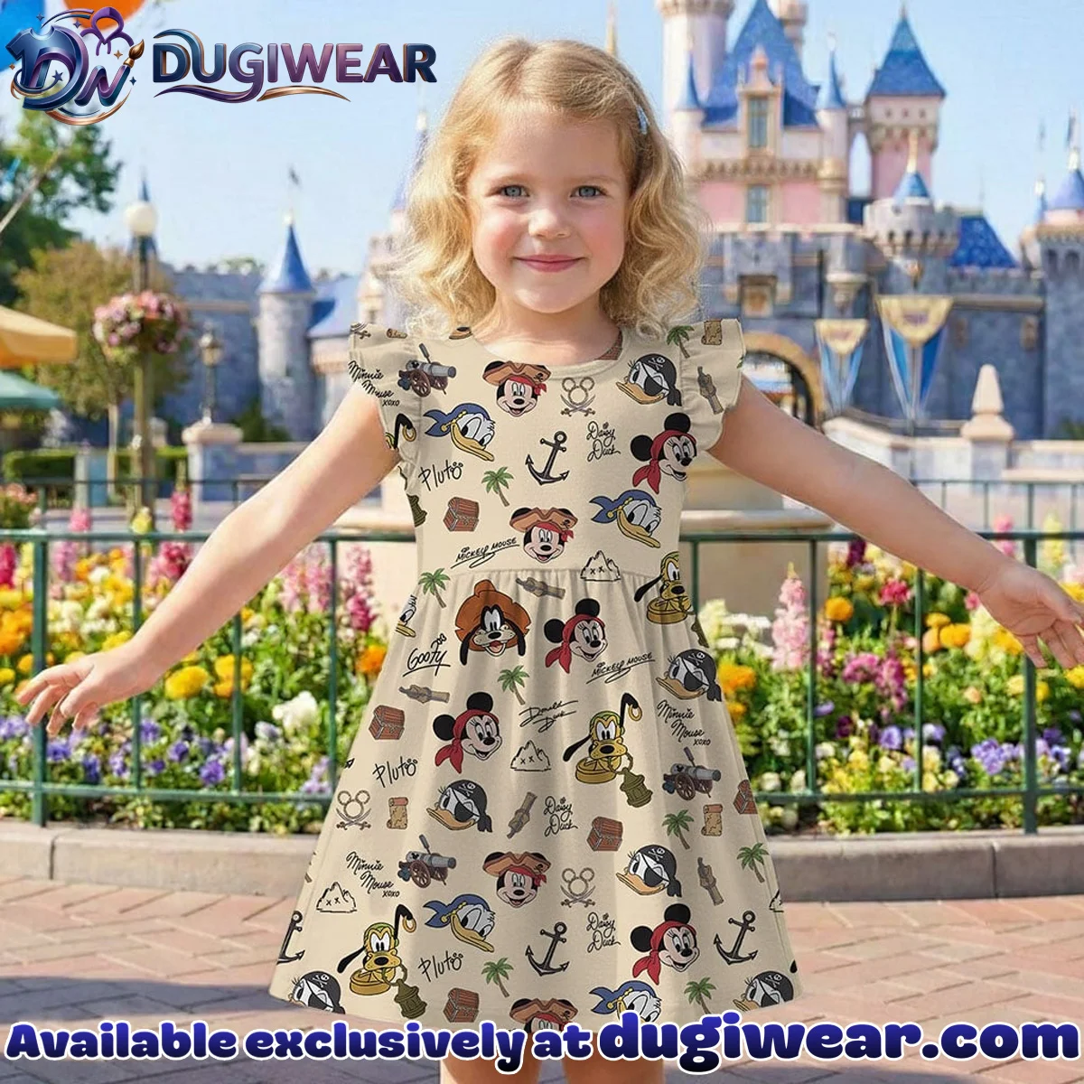 Disney Mickey and Friends Pirate Pattern Mommy & Me Skater Dress, Mama Mini Family Matching Outfit Disney Mickey and Friends Pirate Pattern Mommy & Me Skater Dress, Mama Mini Family Matching Outfit