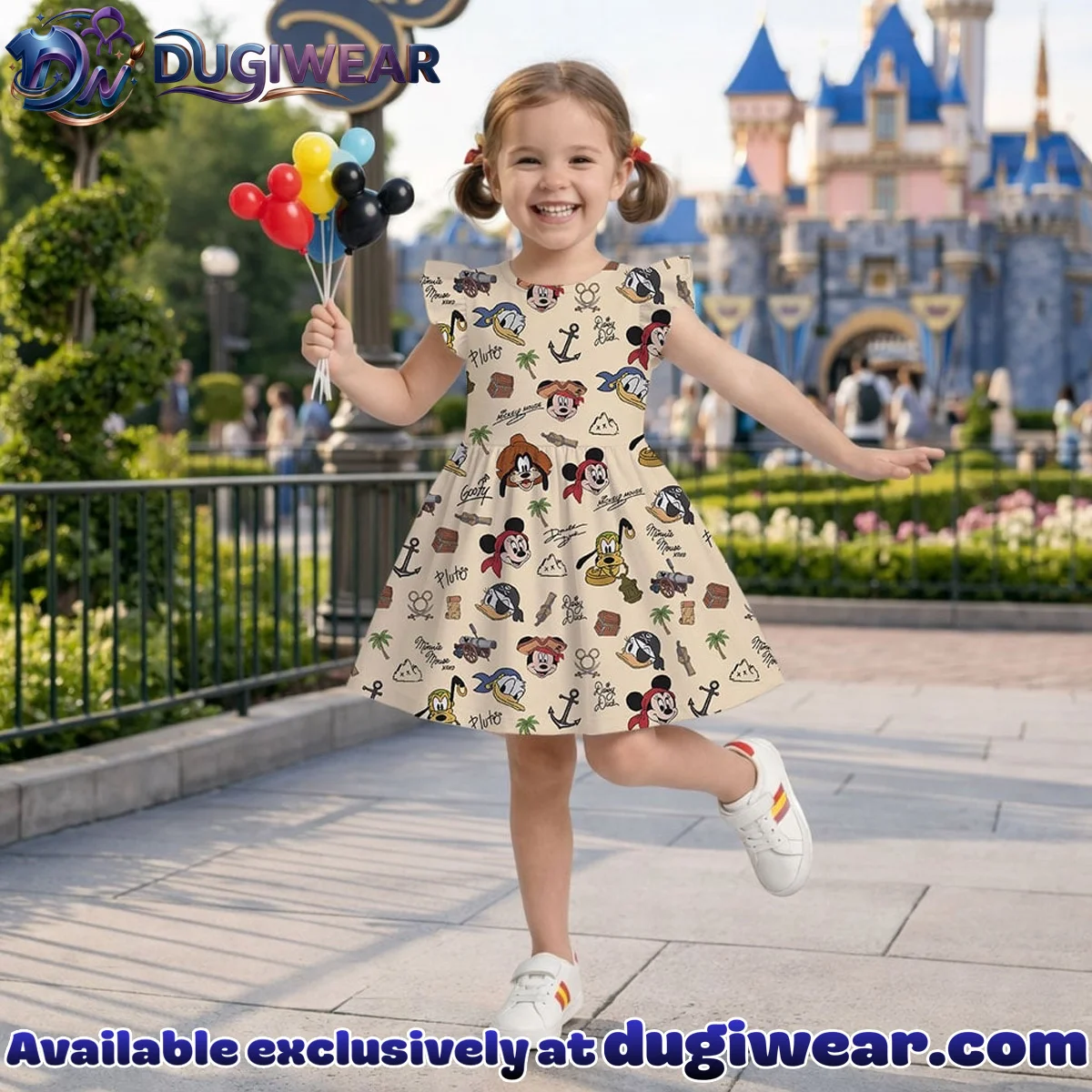 Disney Mickey and Friends Pirate Pattern Mommy & Me Skater Dress, Mama Mini Family Matching Outfit Disney Mickey and Friends Pirate Pattern Mommy & Me Skater Dress, Mama Mini Family Matching Outfit