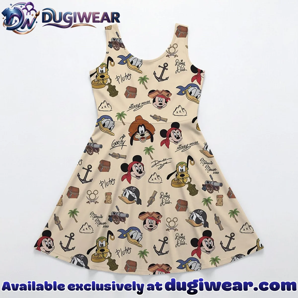 Disney Mickey and Friends Pirate Pattern Mommy & Me Skater Dress, Mama Mini Family Matching Outfit Disney Mickey and Friends Pirate Pattern Mommy & Me Skater Dress, Mama Mini Family Matching Outfit
