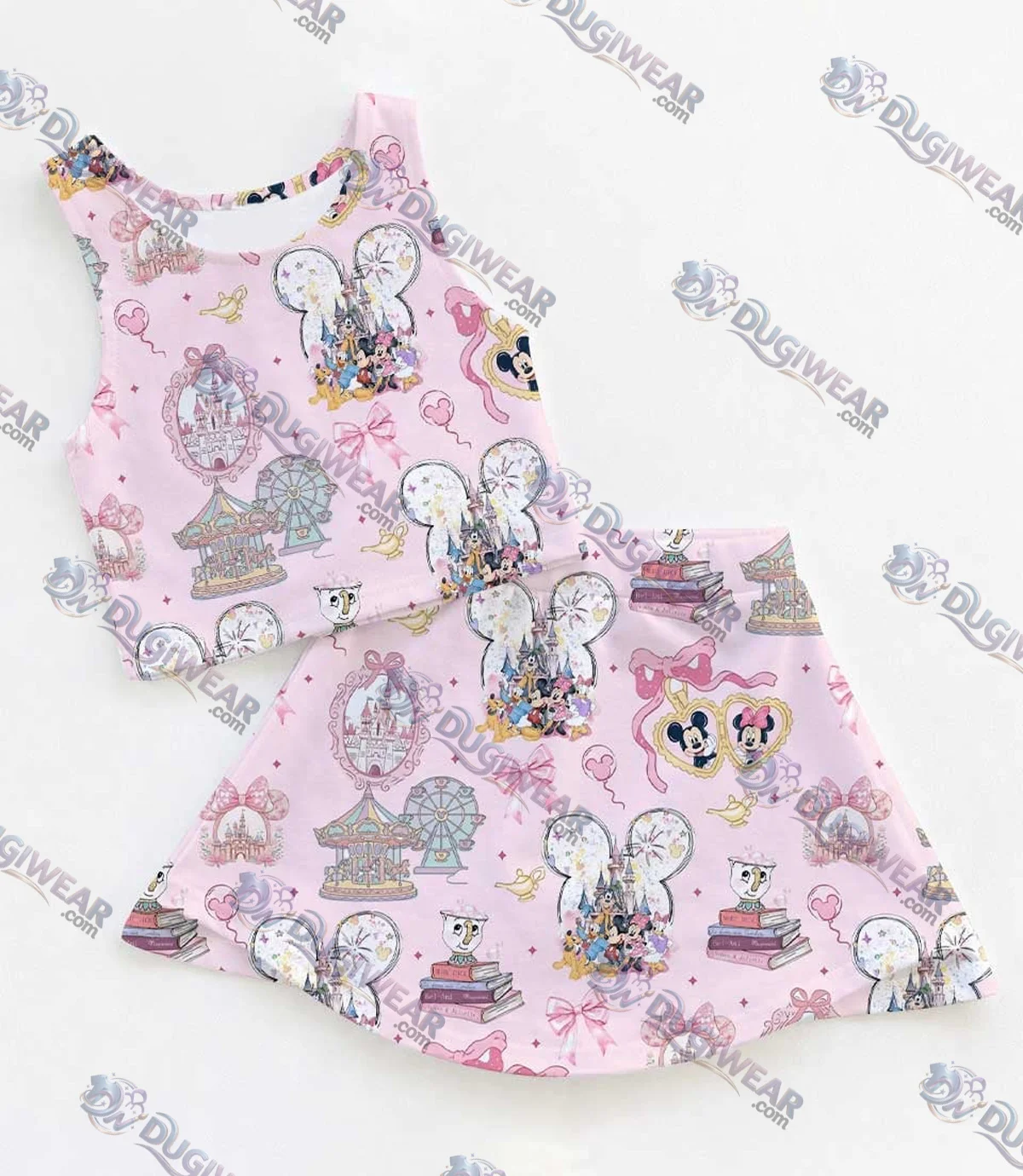 Disney Mickey & Minnie Ruffle Dress Set, Pink Plaid Attraction Ride Park Vacation Outfit
