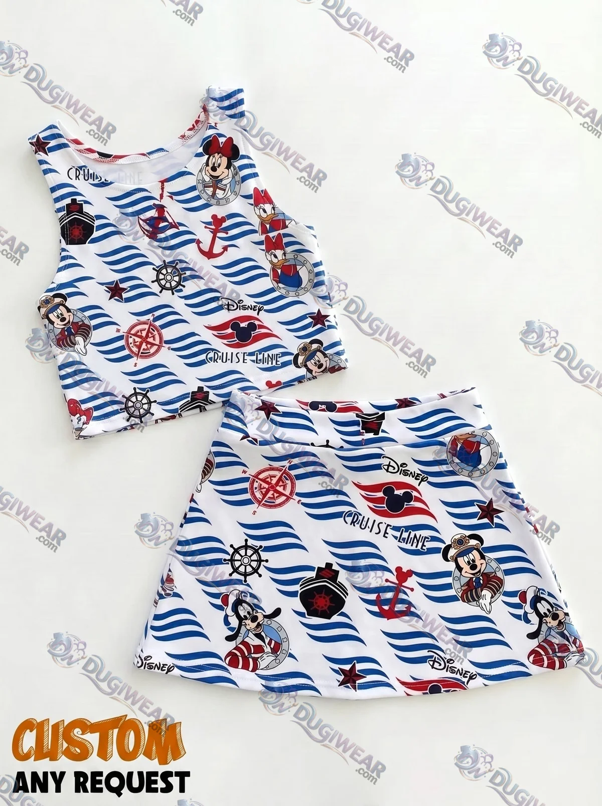 Disney Mickey Skater Dress Cruise Activewear Set Nautical Mickey Outfit, Sailor Set Disney Cruise Gift
