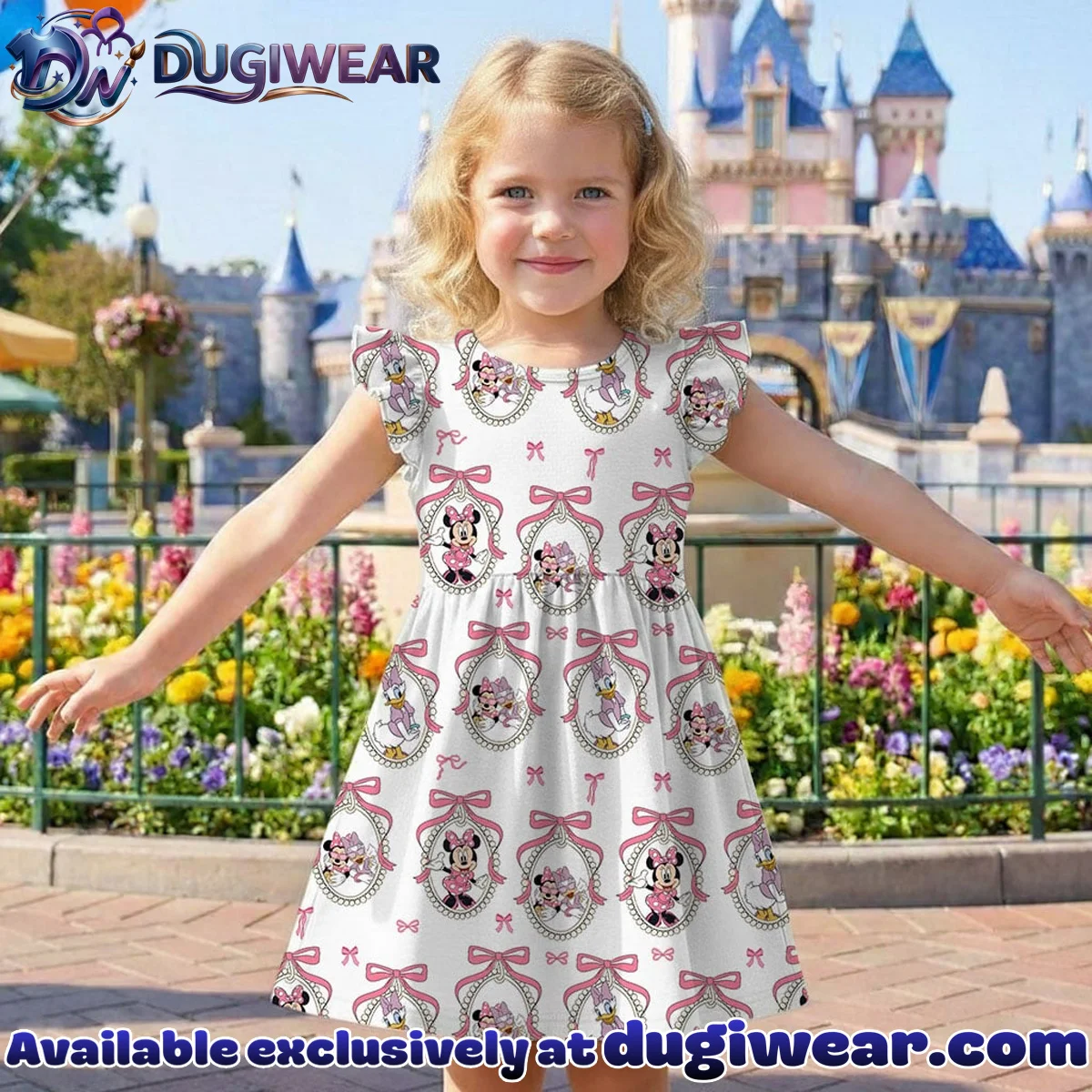 Disney Minnie and Daisy Character Pattern Mommy & Me Skater Dress, Mama Mini Family Matching Outfit Disney Minnie and Daisy Character Pattern Mommy & Me Skater Dress, Mama Mini Family Matching Outfit