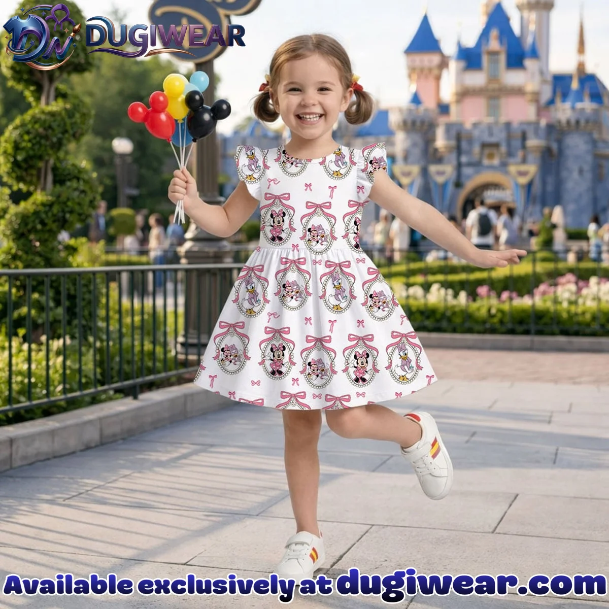 Disney Minnie and Daisy Character Pattern Mommy & Me Skater Dress, Mama Mini Family Matching Outfit Disney Minnie and Daisy Character Pattern Mommy & Me Skater Dress, Mama Mini Family Matching Outfit