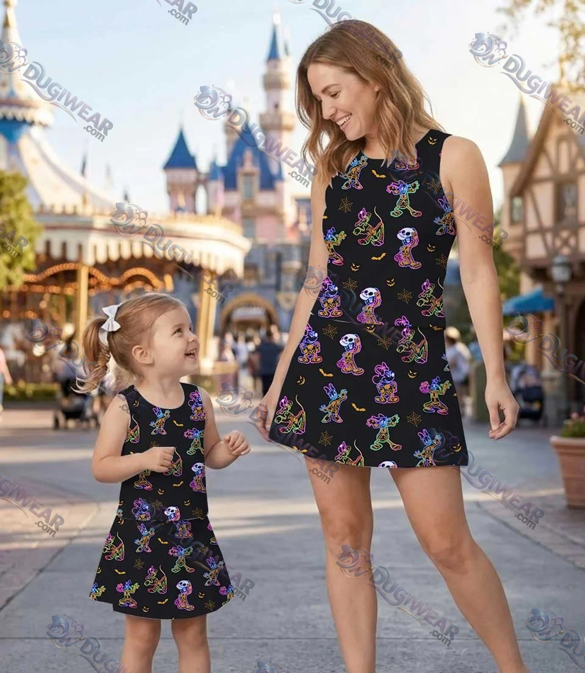 Disney Neon Halloween Characters Matching Mom and Me Dress Set, Spooky Theme Park Family Vacation Outfit Disney Neon Halloween Characters Matching Mom and Me Dress Set, Spooky Theme Park Family Vacation Outfit
