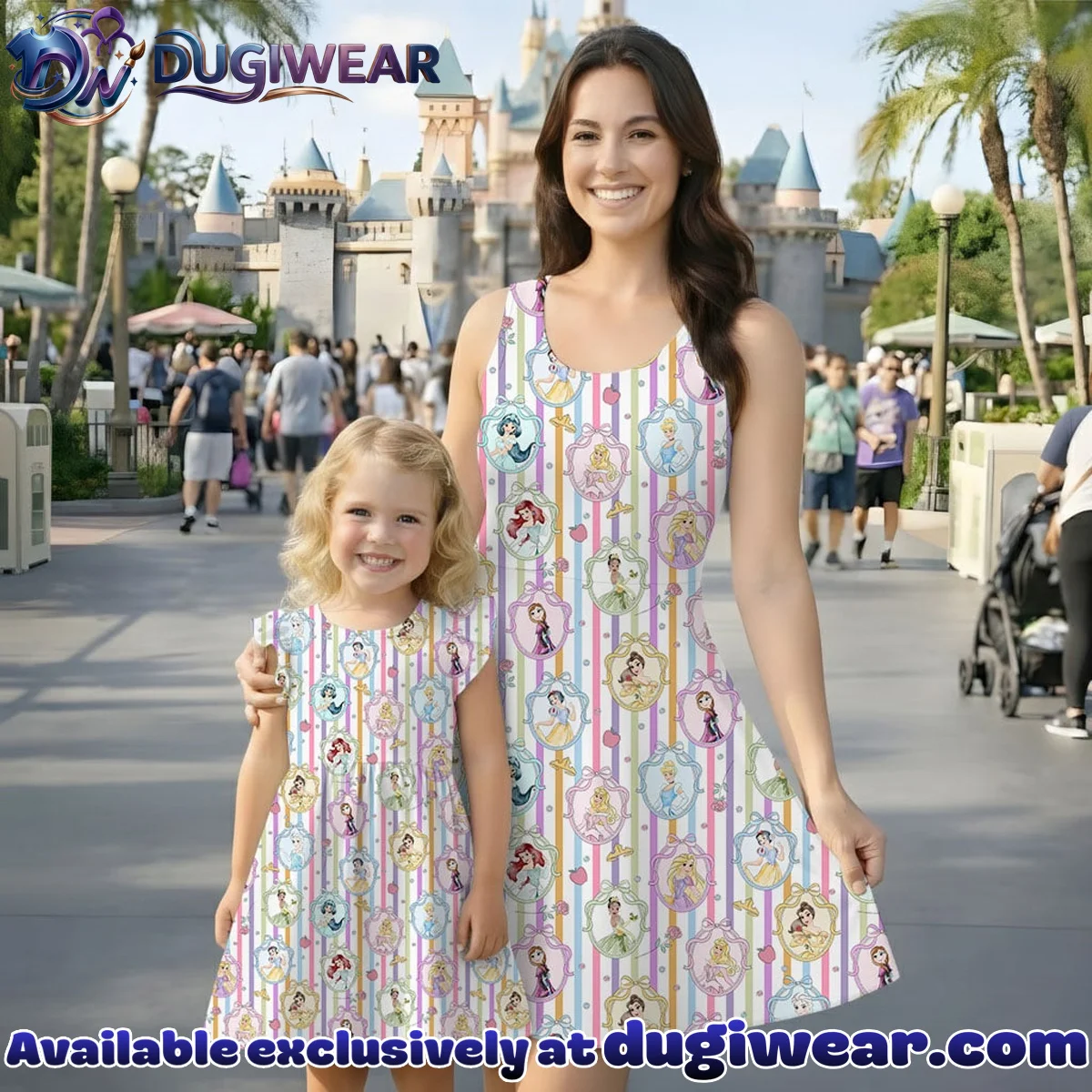 Disney Princess Characters Mommy & Me Skater Dress, Mama Mini Family Matching Outfit
