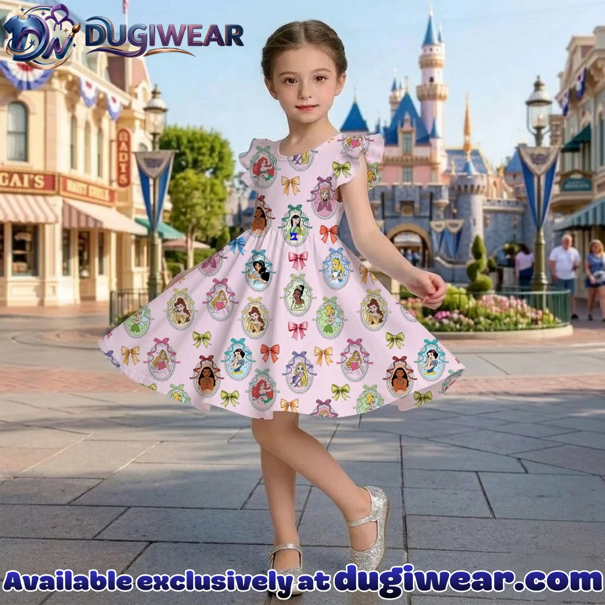 Disney Princess Ruffle Skater Dress, Ariel Rapunzel Tiana Summer Vacation Outfit Disney Princess Ruffle Skater Dress, Ariel Rapunzel Tiana Summer Vacation Outfit