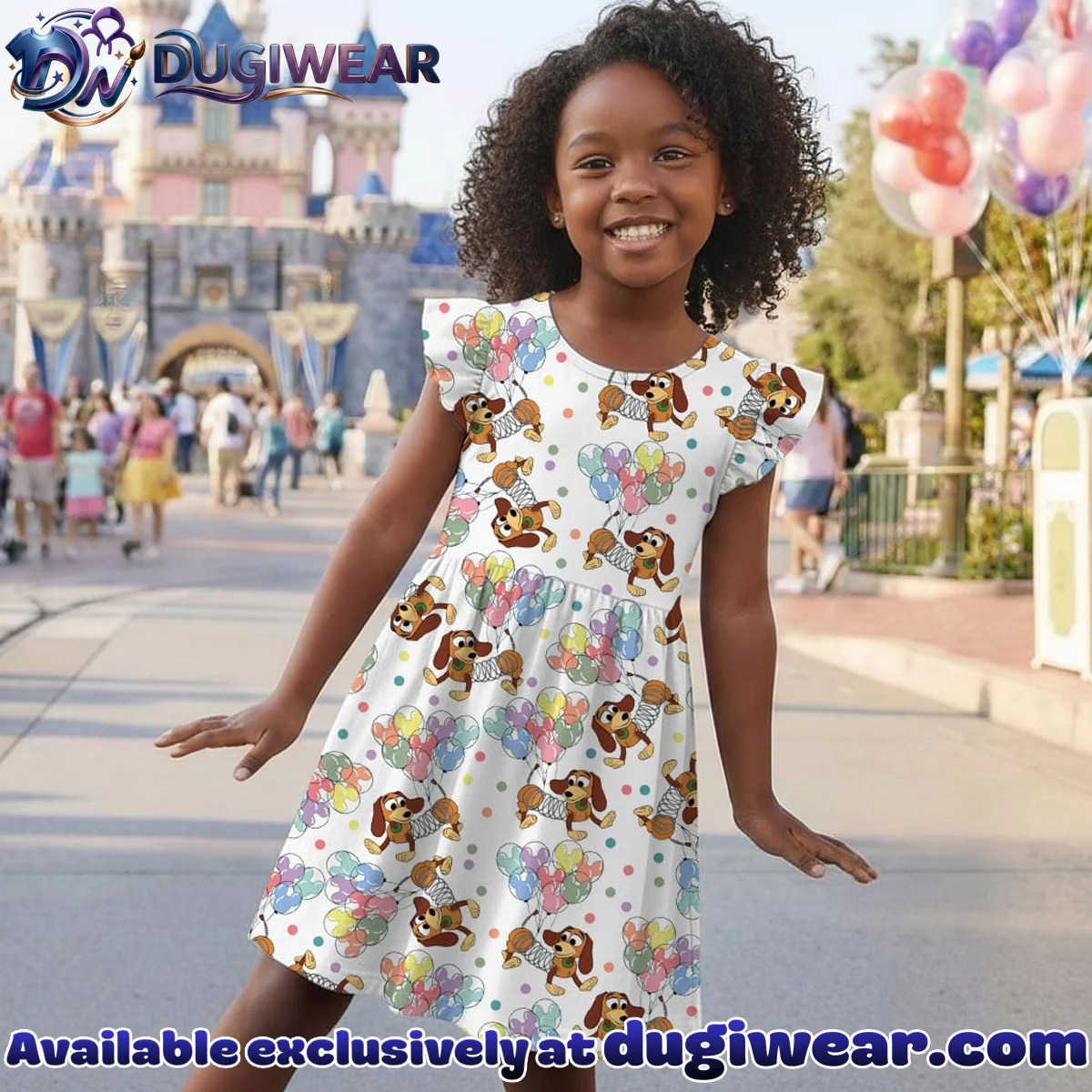 Disney Slinky Dog Character Pattern Mommy & Me Skater Dress, Mama Mini Family Matching Outfit Disney Slinky Dog Character Pattern Mommy & Me Skater Dress, Mama Mini Family Matching Outfit