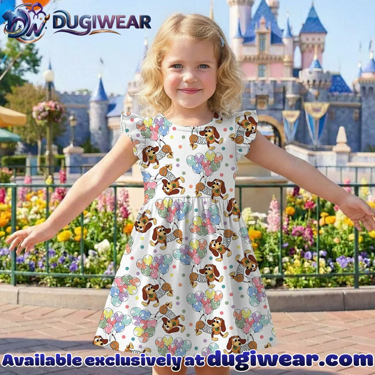 Disney Slinky Dog Character Pattern Mommy & Me Skater Dress, Mama Mini Family Matching Outfit Disney Slinky Dog Character Pattern Mommy & Me Skater Dress, Mama Mini Family Matching Outfit