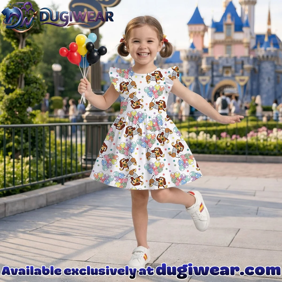 Disney Slinky Dog Character Pattern Mommy & Me Skater Dress, Mama Mini Family Matching Outfit Disney Slinky Dog Character Pattern Mommy & Me Skater Dress, Mama Mini Family Matching Outfit