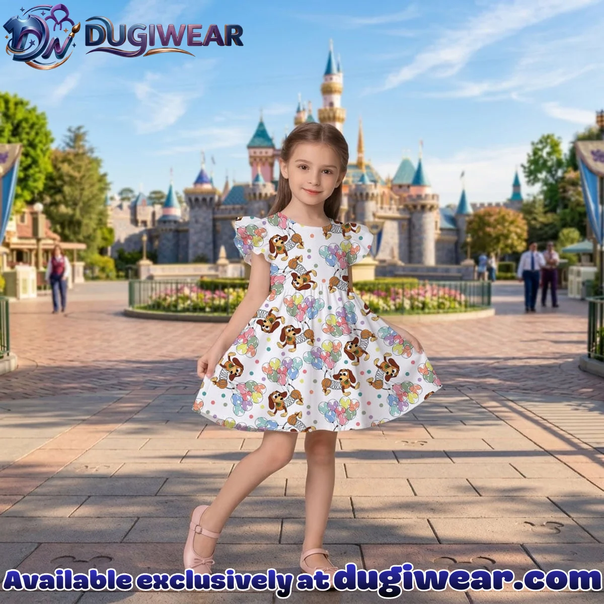 Disney Slinky Dog Character Pattern Mommy & Me Skater Dress, Mama Mini Family Matching Outfit Disney Slinky Dog Character Pattern Mommy & Me Skater Dress, Mama Mini Family Matching Outfit