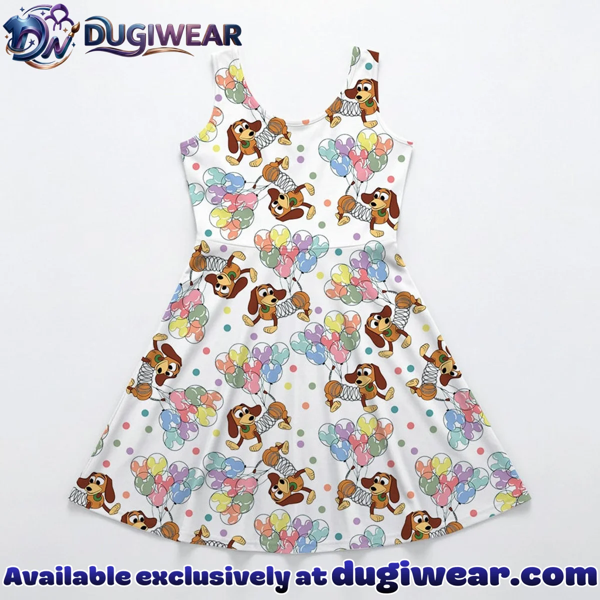 Disney Slinky Dog Character Pattern Mommy & Me Skater Dress, Mama Mini Family Matching Outfit Disney Slinky Dog Character Pattern Mommy & Me Skater Dress, Mama Mini Family Matching Outfit