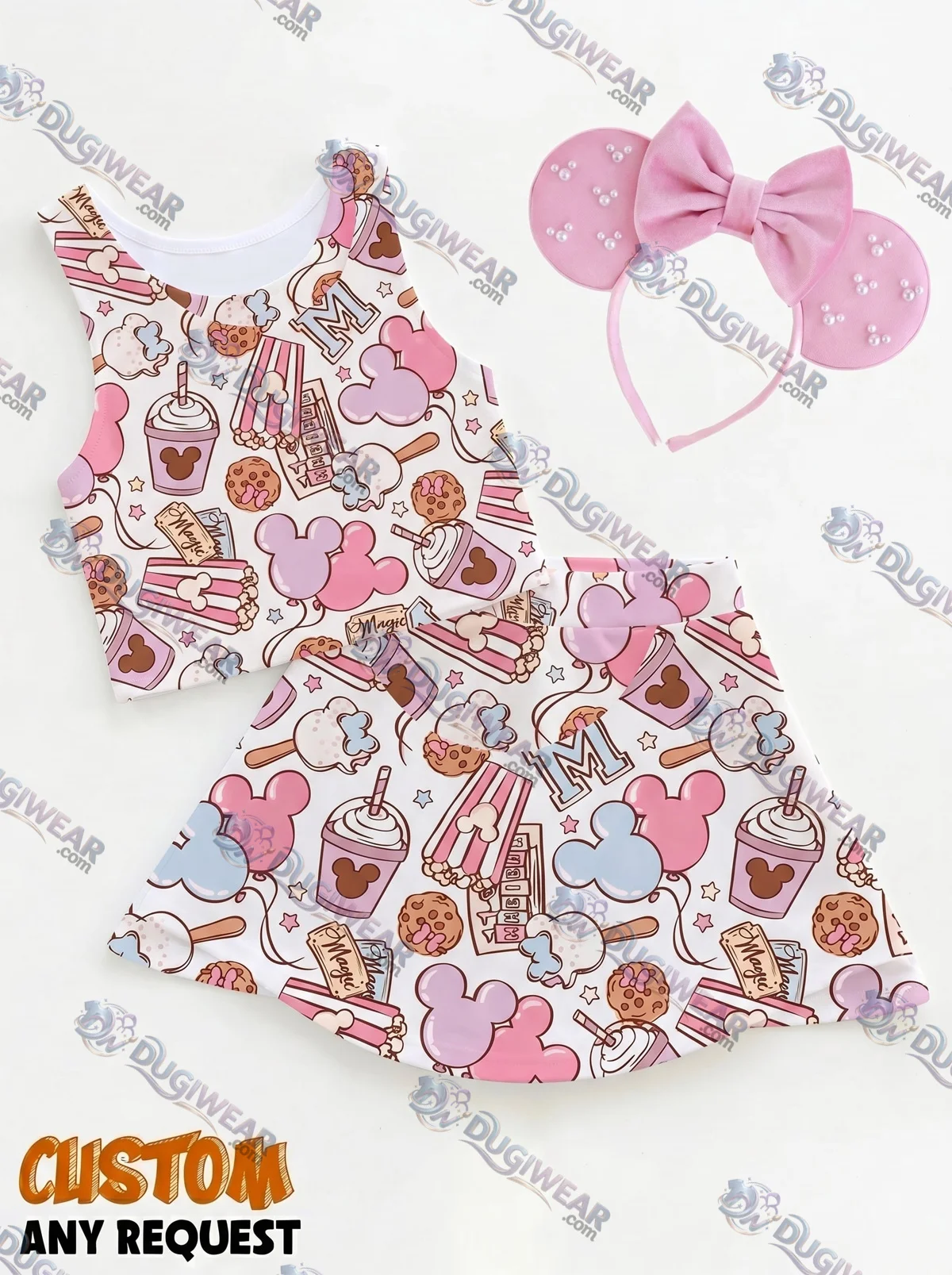 Disney Snacks Dress Set, Cartoon Skirt Set, Mom And Me Matching Dress Set, Theme Park Vacation Outfit, Cute Family Trip Outfit