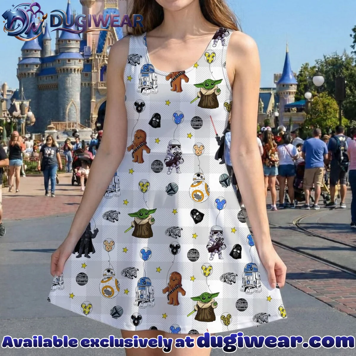 Disney Star Wars Mickey Balloon Pattern Mommy & Me Skater Dress, Mama Mini Family Matching Outfit Disney Star Wars Mickey Balloon Pattern Mommy & Me Skater Dress, Mama Mini Family Matching Outfit