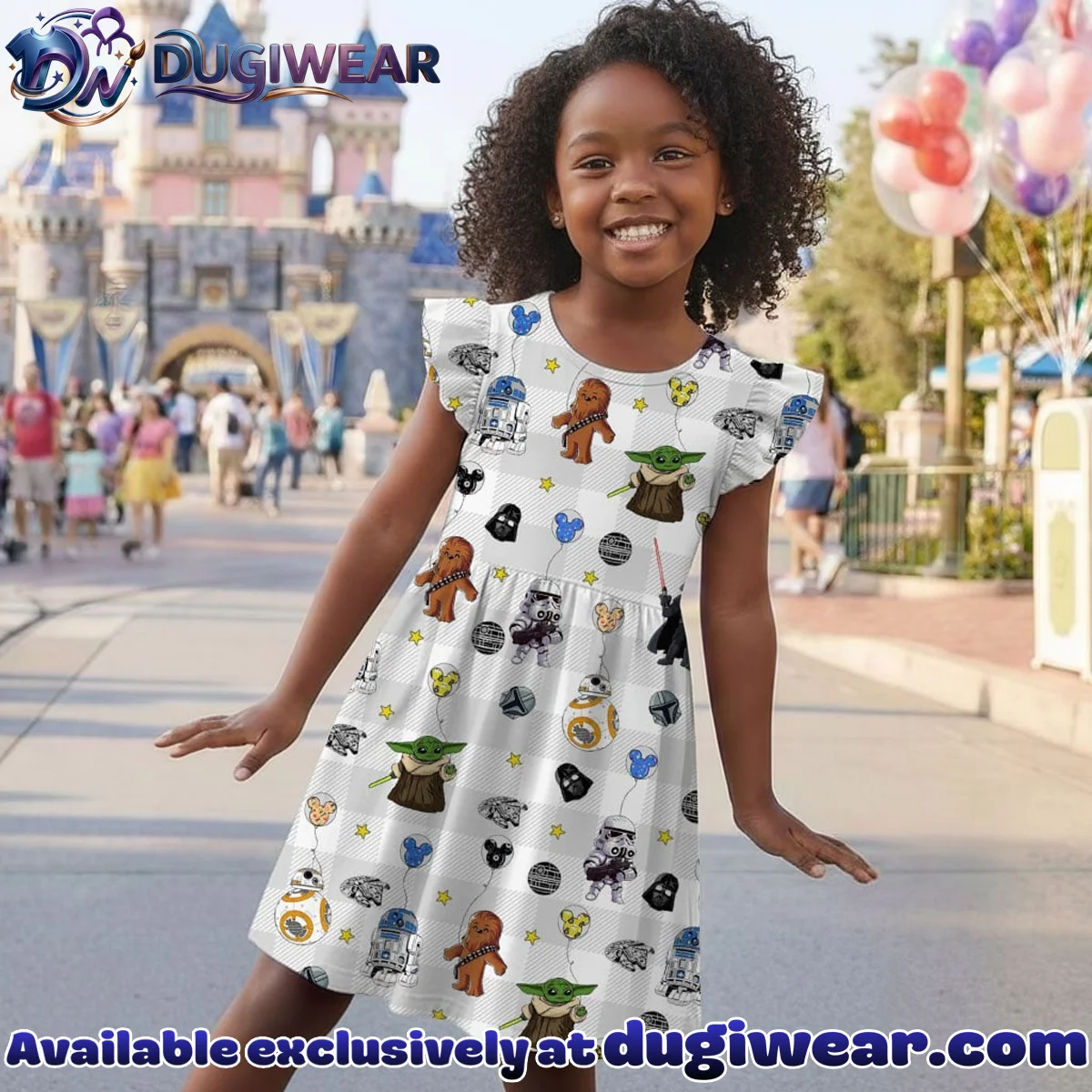 Disney Star Wars Mickey Balloon Pattern Mommy & Me Skater Dress, Mama Mini Family Matching Outfit Disney Star Wars Mickey Balloon Pattern Mommy & Me Skater Dress, Mama Mini Family Matching Outfit