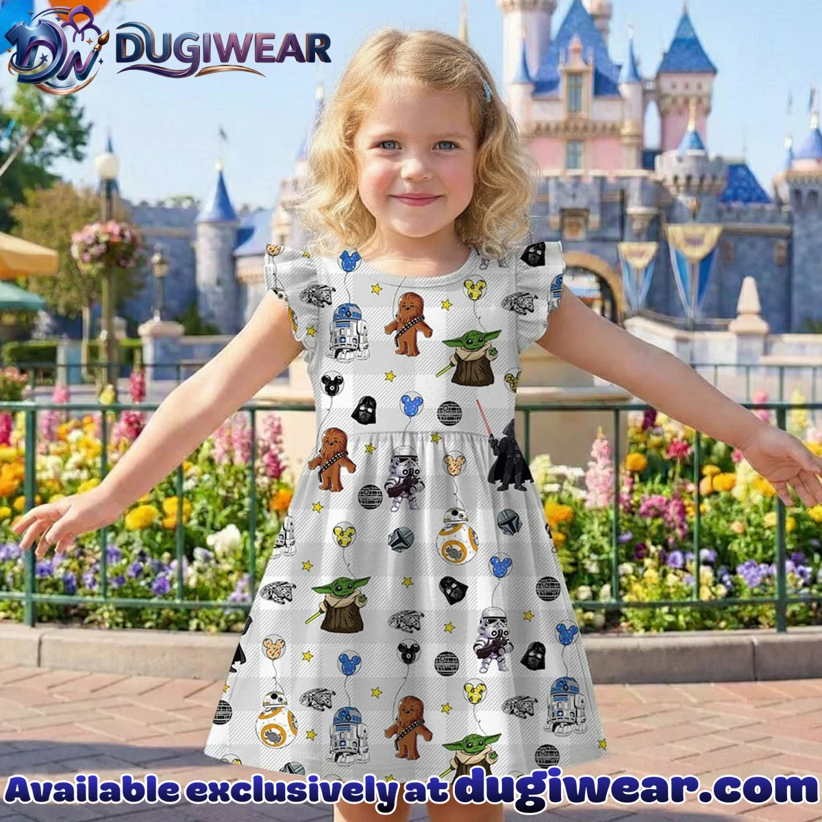 Disney Star Wars Mickey Balloon Pattern Mommy & Me Skater Dress, Mama Mini Family Matching Outfit Disney Star Wars Mickey Balloon Pattern Mommy & Me Skater Dress, Mama Mini Family Matching Outfit